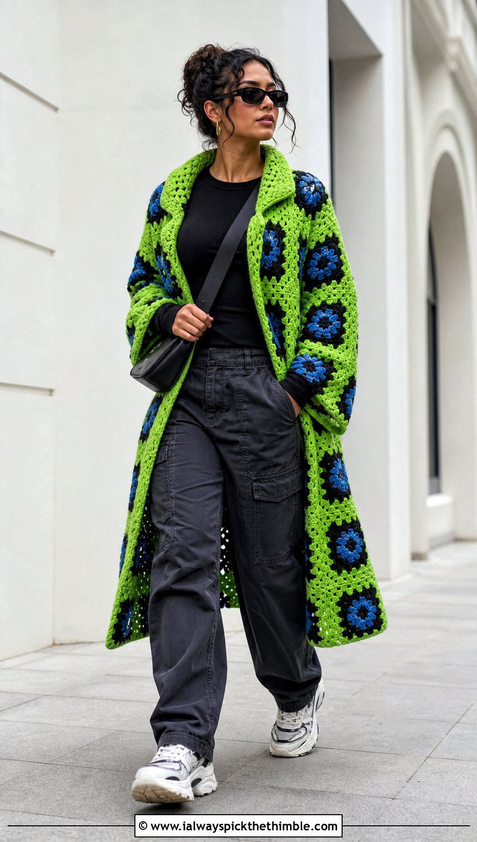 Patchwork Granny Square Car Coat With Cargo Pants - 15 Granny Square Car Coat outfit ideas