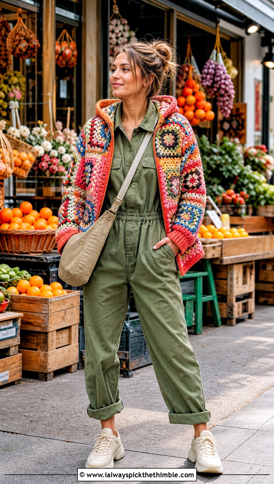 Patchwork Granny Square Hoodie With Utility Jumpsuit - 25 granny square hoodie outfit ideas
