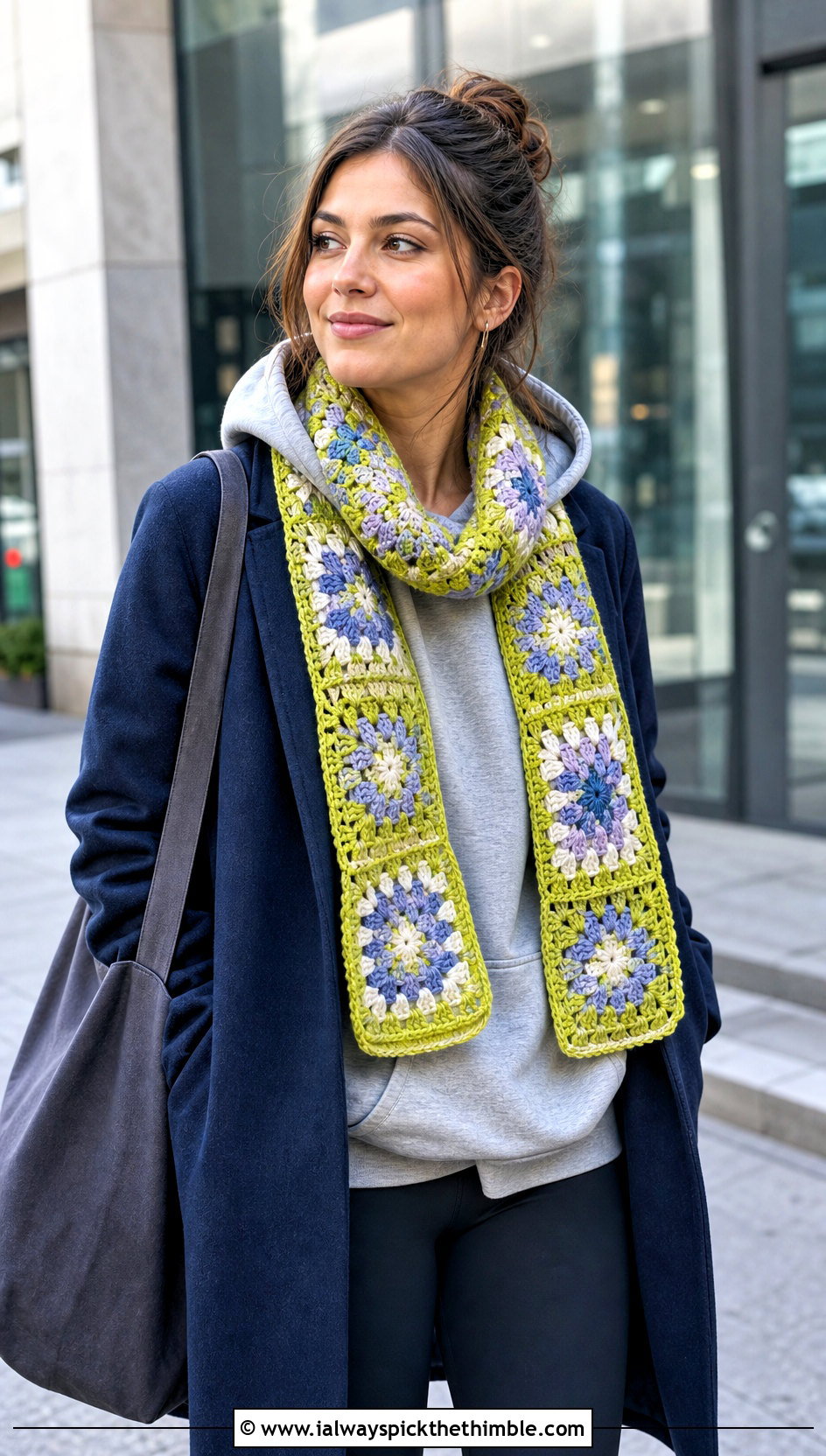 Patchwork Granny Square Scarf With Hoodie And Leggings - 20 granny square scarves outfit ideas