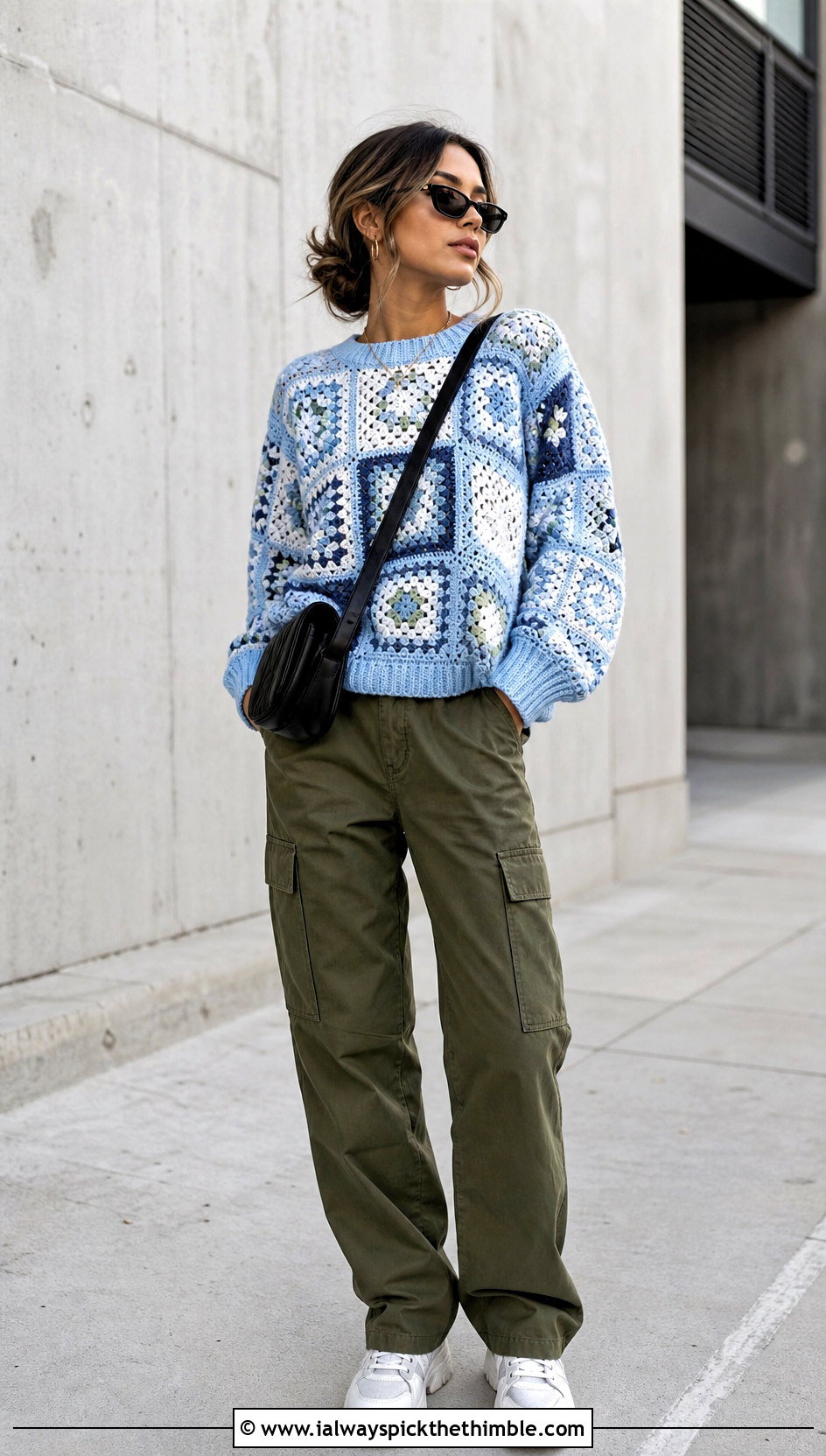 Patchwork Granny Square Sweater With Cargo Pants - 25 4 Granny Square Sweater outfit ideas