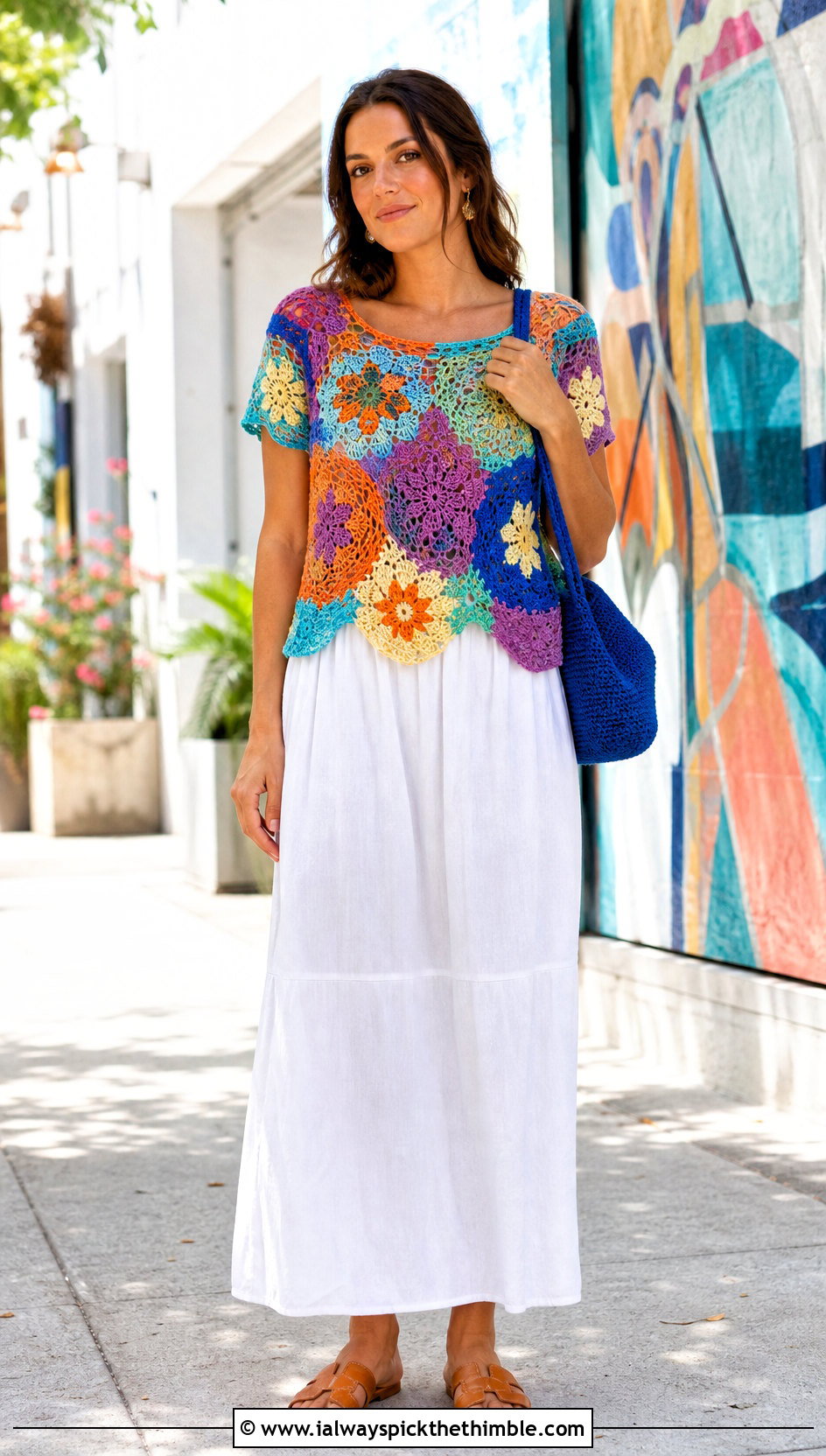 Patchwork Lace Crochet Top With White Maxi Skirt - 25 lace crochet top outfit ideas
