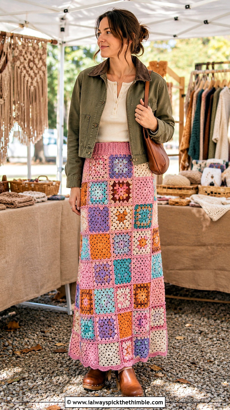 Patchwork Maxi Crochet Skirt With Barn Jacket - 25 maxi crochet skirt outfit ideas