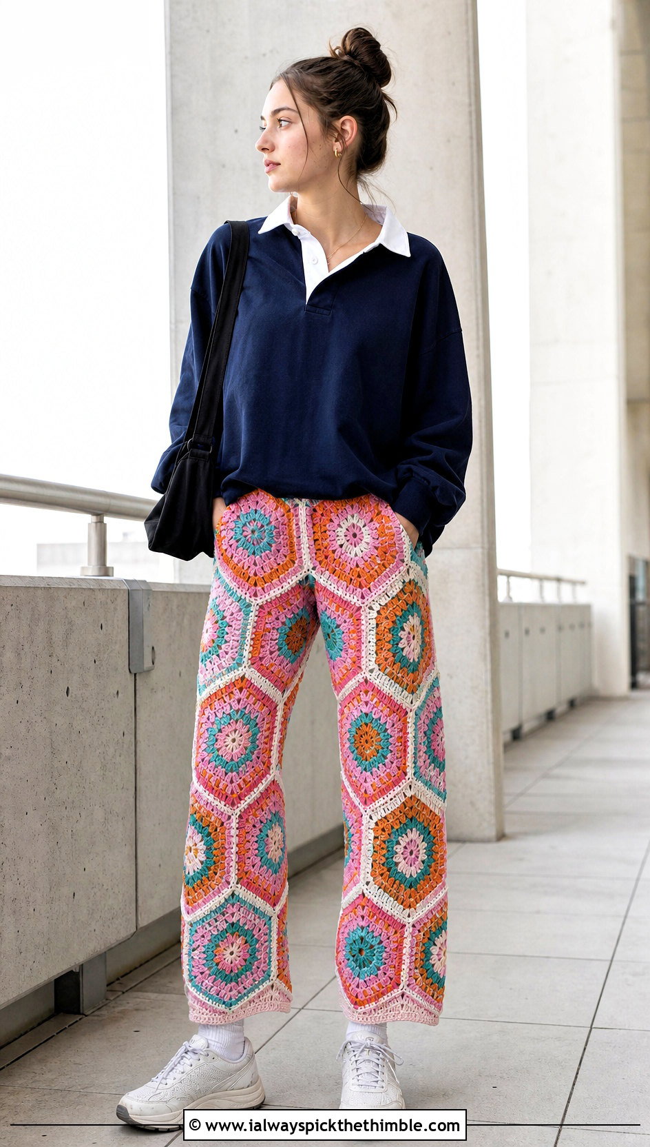 Patchwork Octagon Pants With Rugby Shirt - 15 Crochet Octagon Pants outfit ideas