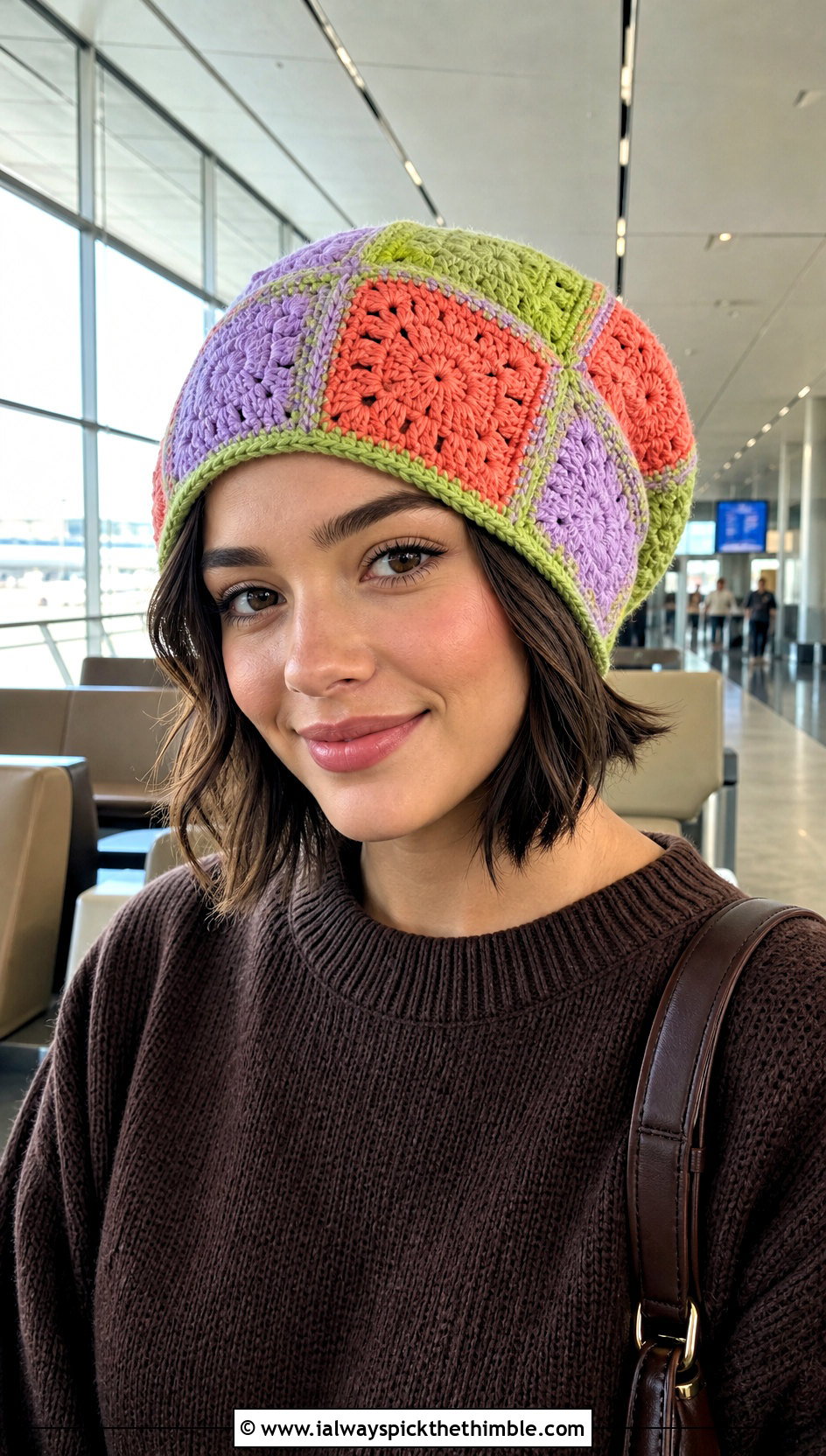 Patchwork Slouchy Crochet Beanie With Monochrome Knit Set - 20 Easy Slouchy Crochet Beanie outfit ideas
