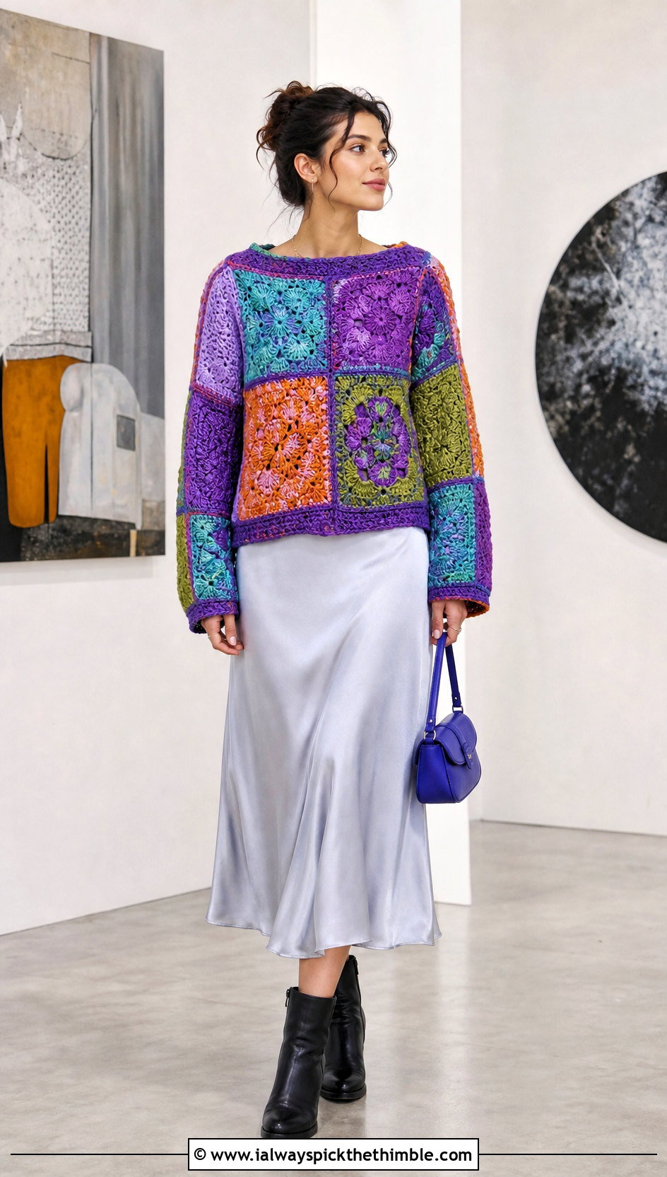 Patchwork Tapestry Crochet Jumper With Slip Dress - 20 Tapestry Crochet Jumper outfit ideas