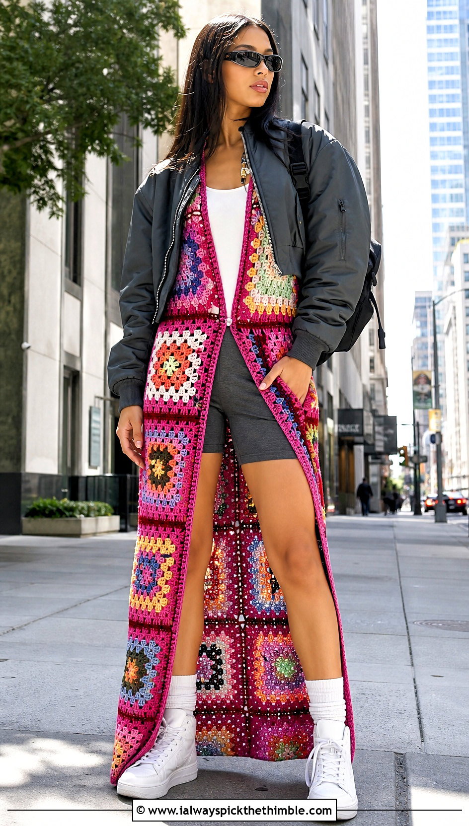 Patchwork Taylor Crochet Dress With Bomber Jacket - 20 Taylor Crochet Dress outfit ideas
