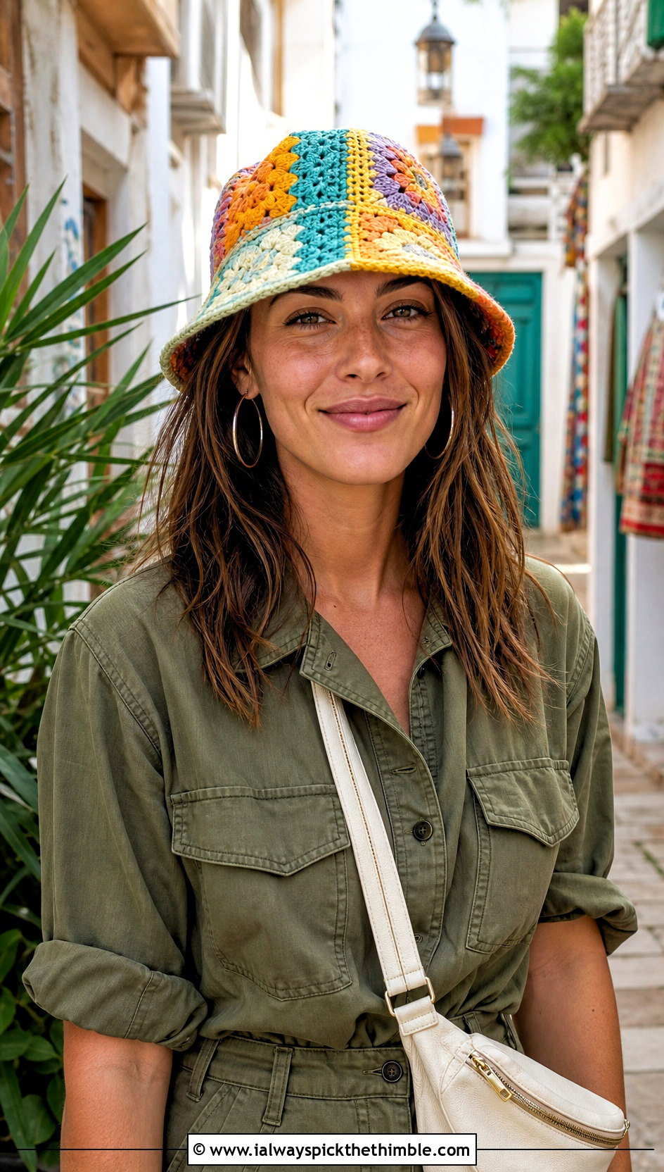 Patchwork Yellow Crochet Bucket Hat With Utility Jumpsuit - 20 yellow crochet bucket hat outfit ideas