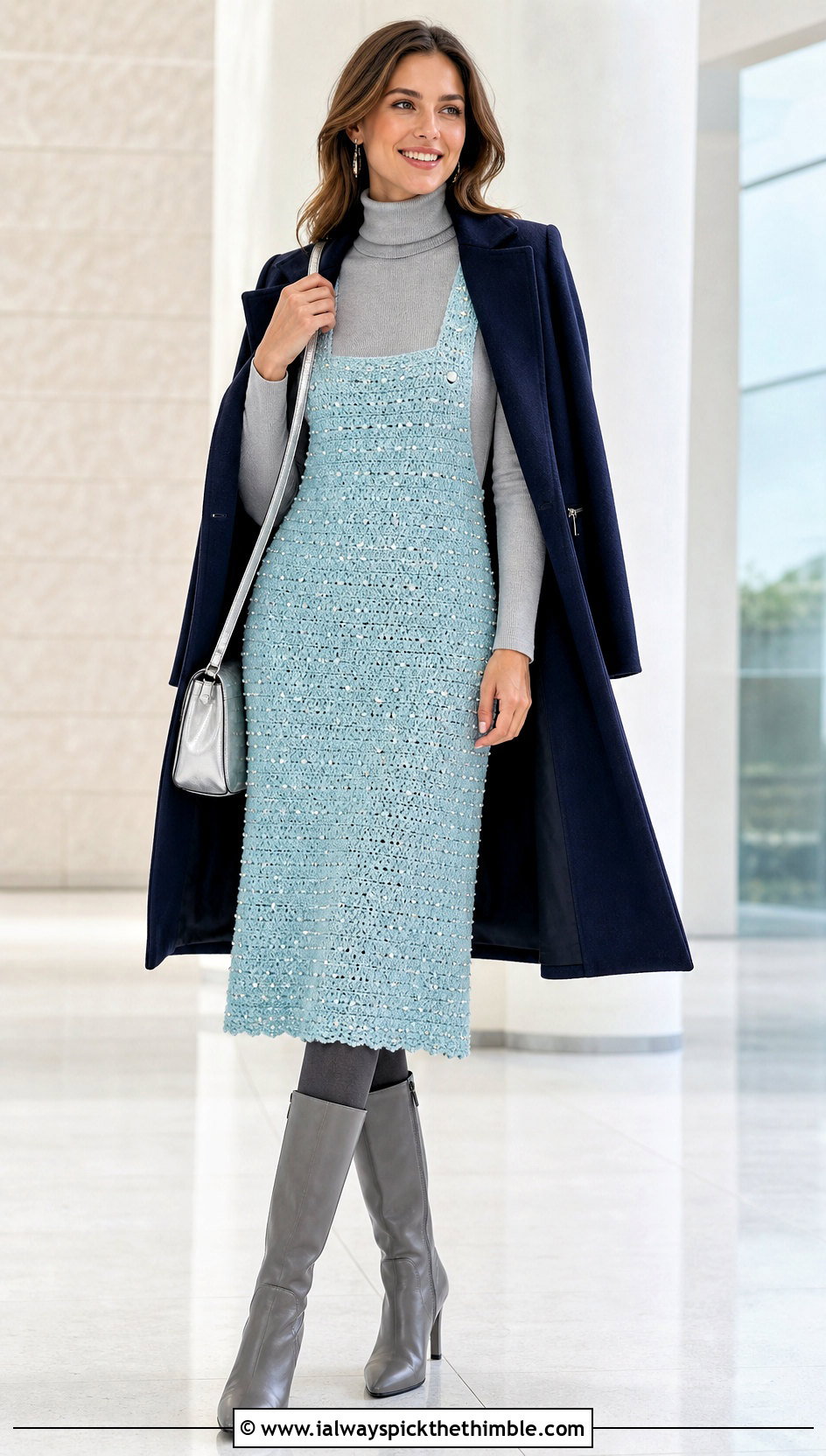 Pearl Embellished Crochet Pinafore Dress With Turtleneck - 15 Pearl Embellished Crochet Dress outfit ideas