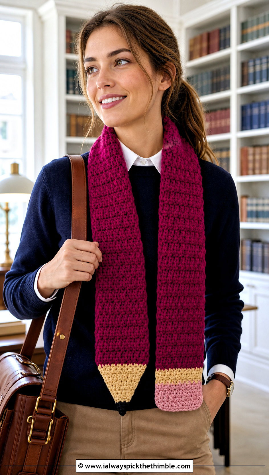 Pencil Crochet Scarf With Preppy Outfit - 15 Funny Crochet Scarves outfit ideas