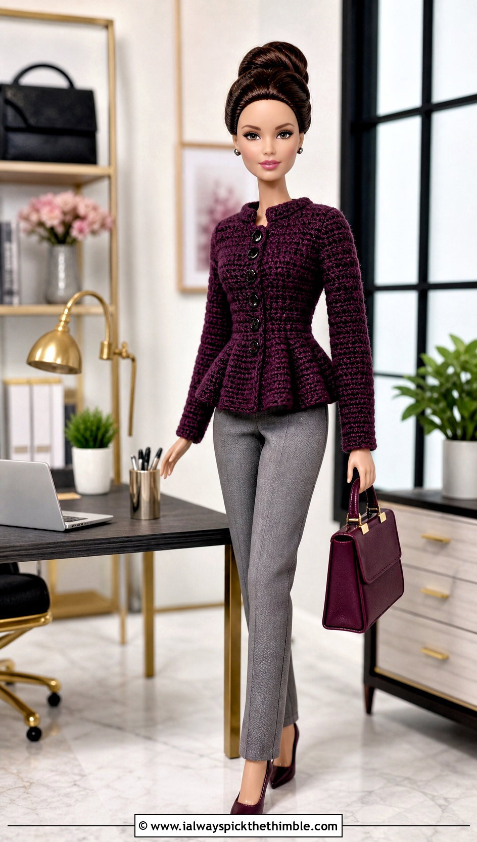 Peplum Crochet Doll Cardigan With Suit Trousers - 20 crochet doll cardigan outfit ideas