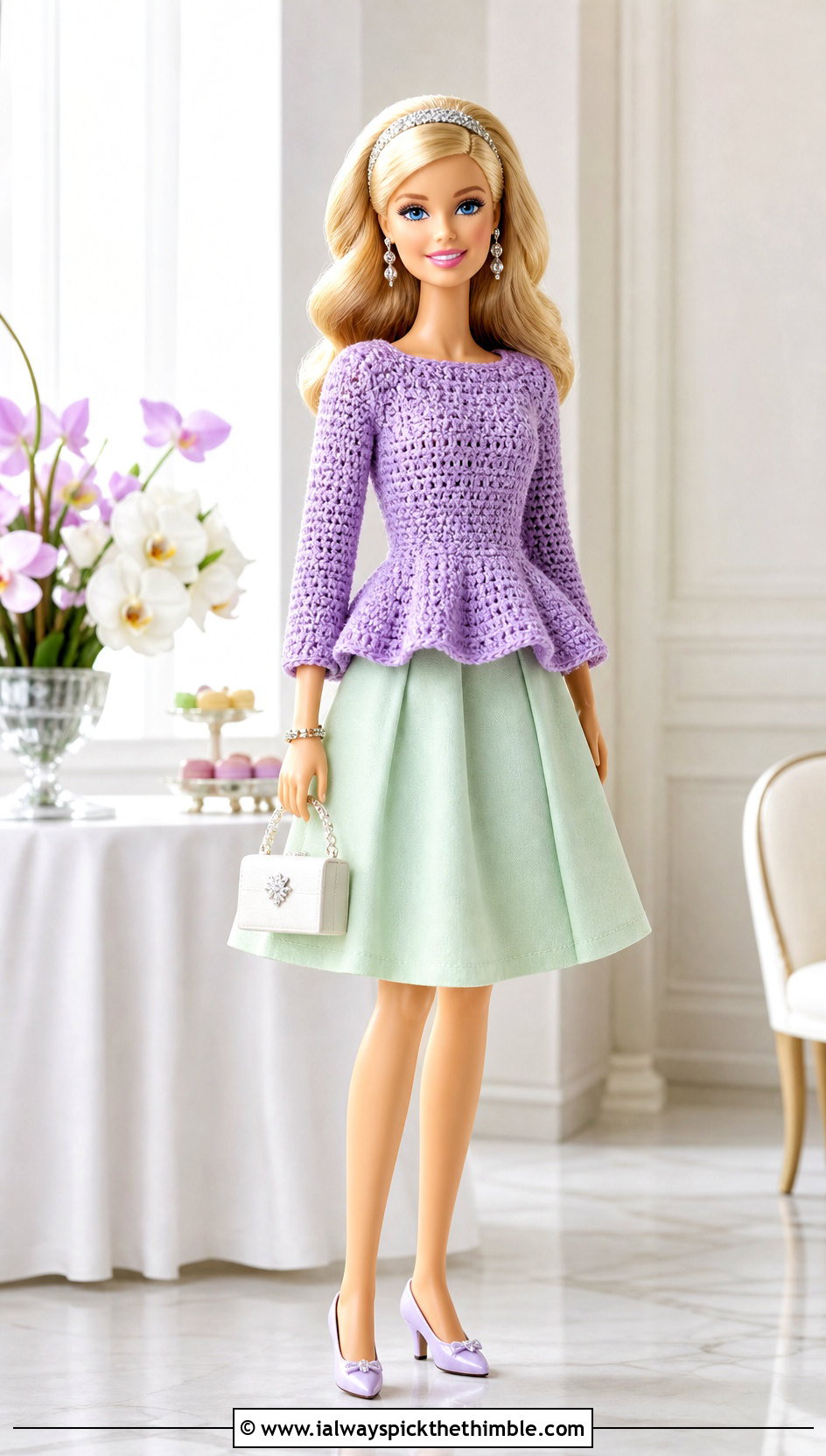 Peplum Crochet Doll Sweater With A Line Skirt - 20 Crochet Sweater For Dolls outfit ideas