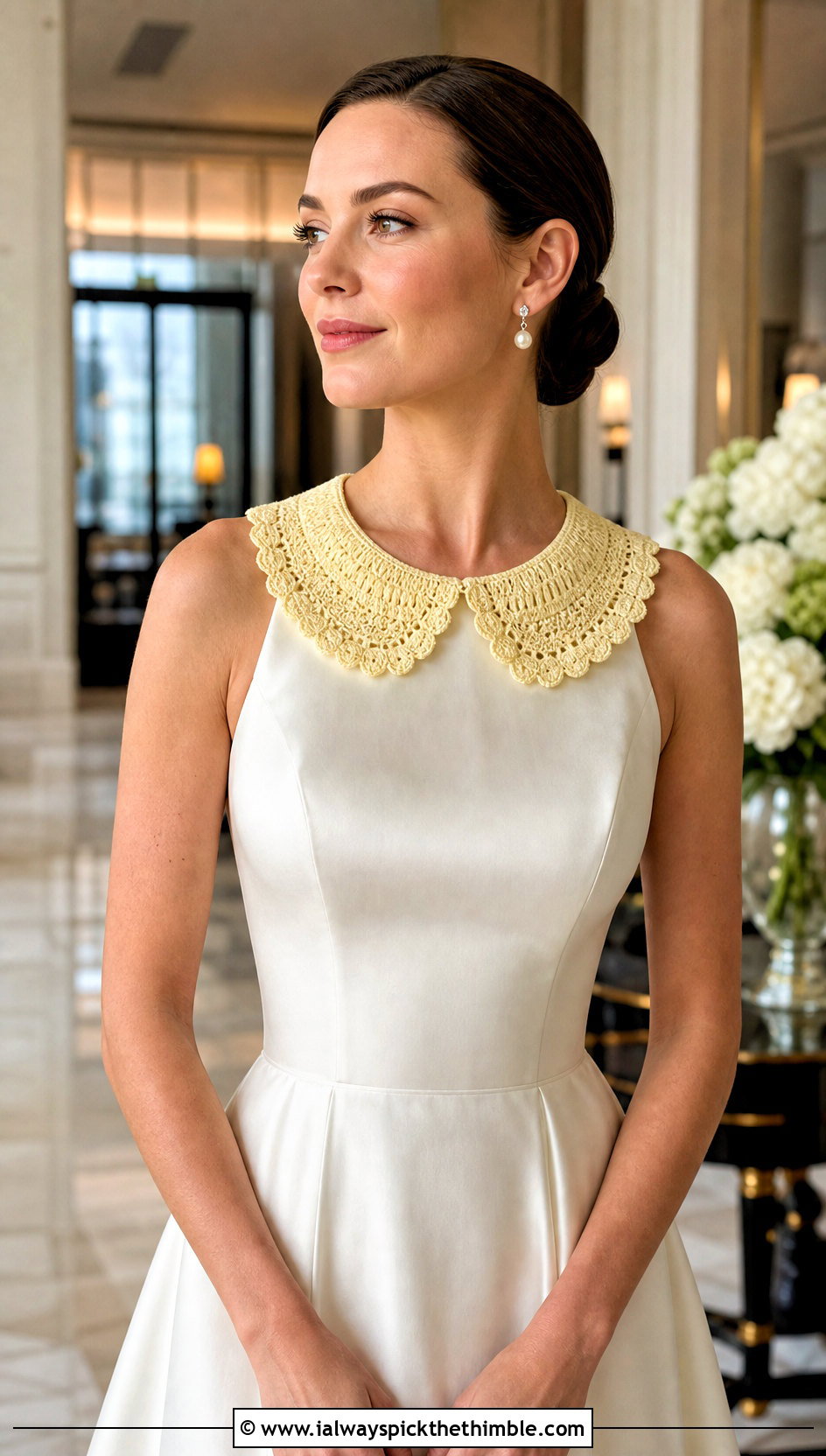 Peter Pan Crochet Collar With Satin A Line Wedding Dress - 15 crochet collar for wedding dress diy outfit ideas