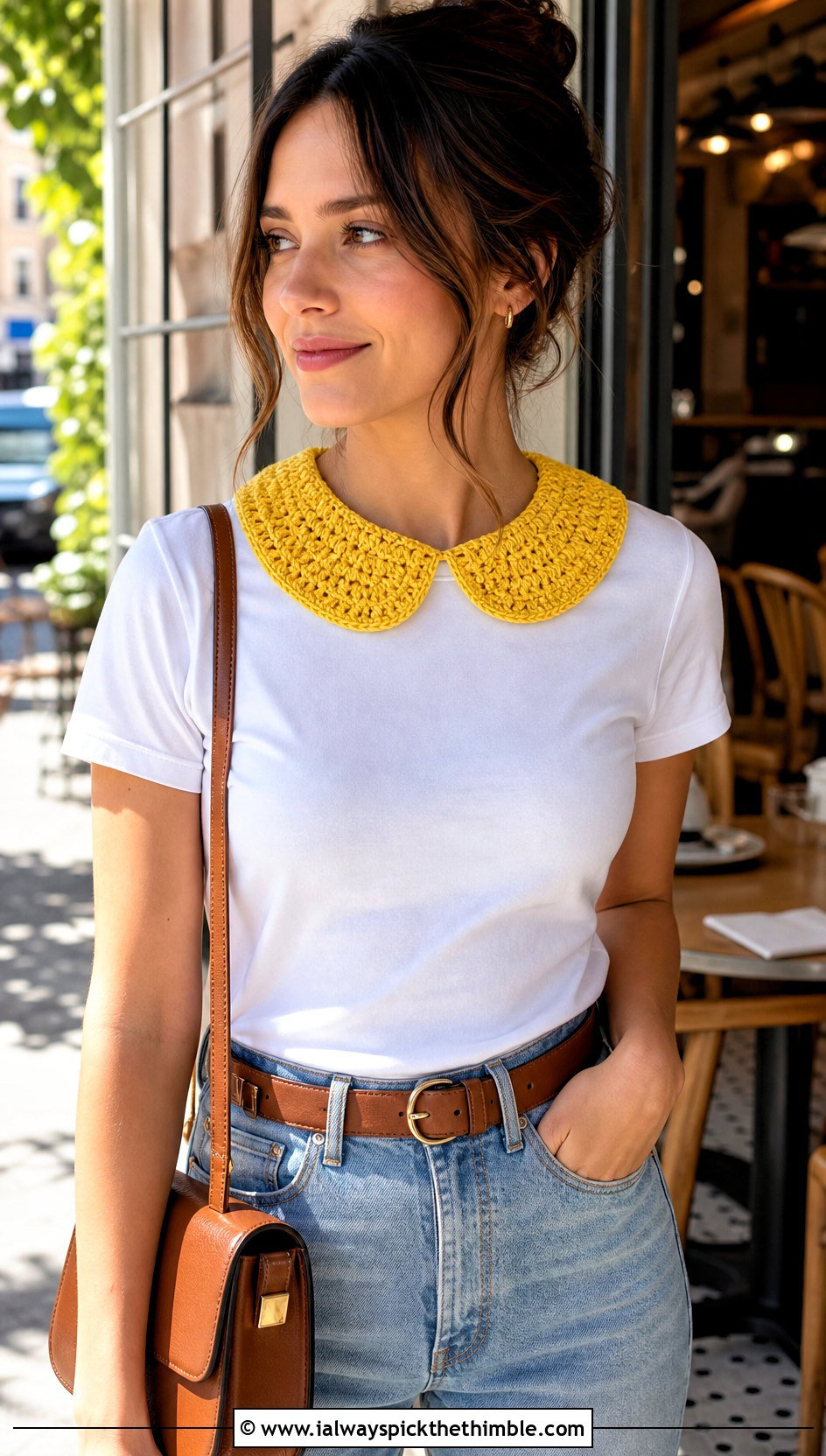 Peter Pan Crochet Collar With T Shirt And Jeans - 25 crochet collar outfit ideas