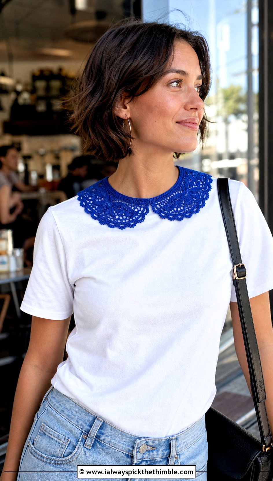 Peter Pan Lace Crochet Collar With T Shirt And Jeans - 20 Lace Crochet Collar outfit ideas