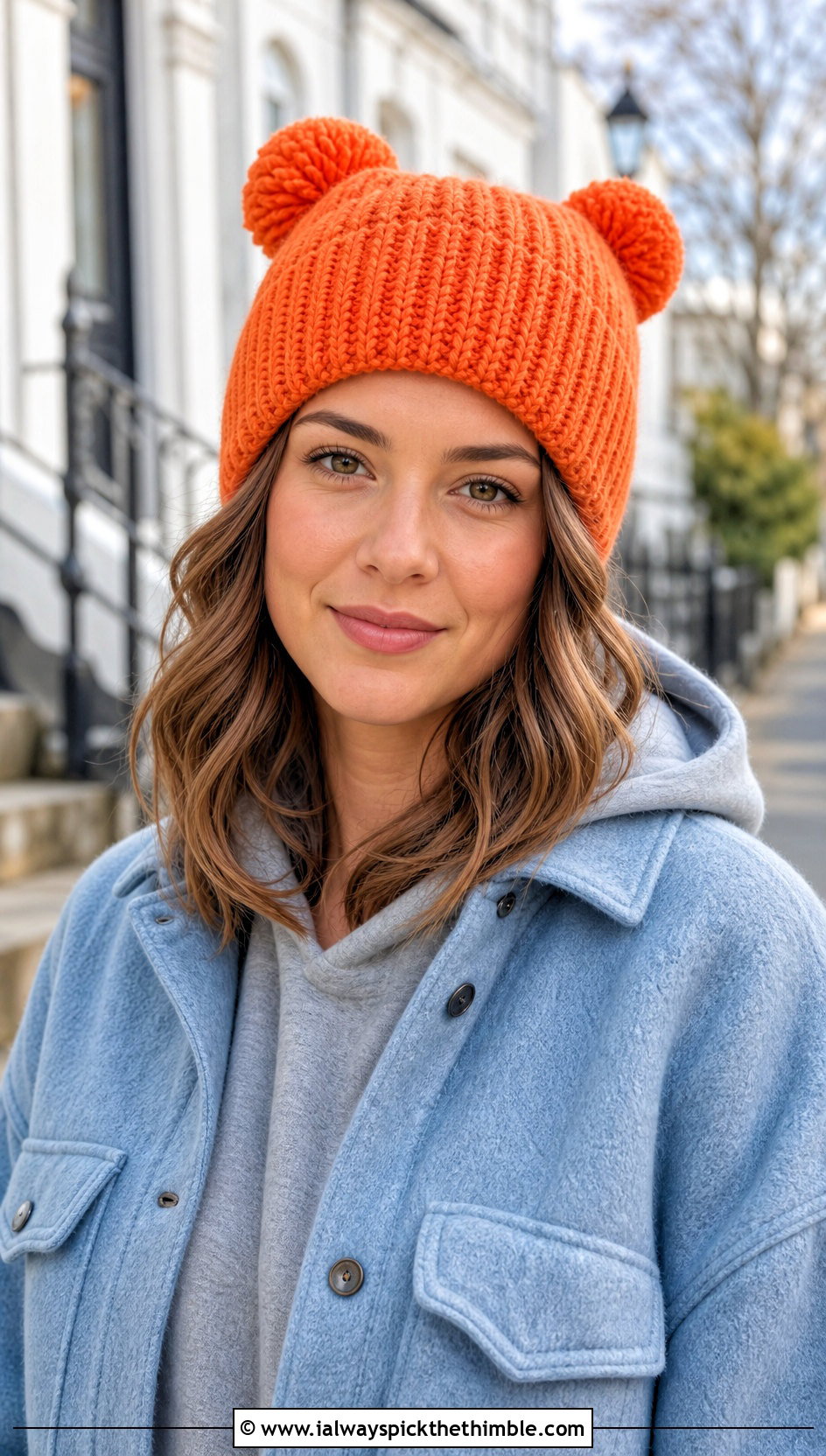 Petite Double Pom Pom Crochet Hat With Shacket - 20 Crochet Double Pom Pom Hat outfit ideas