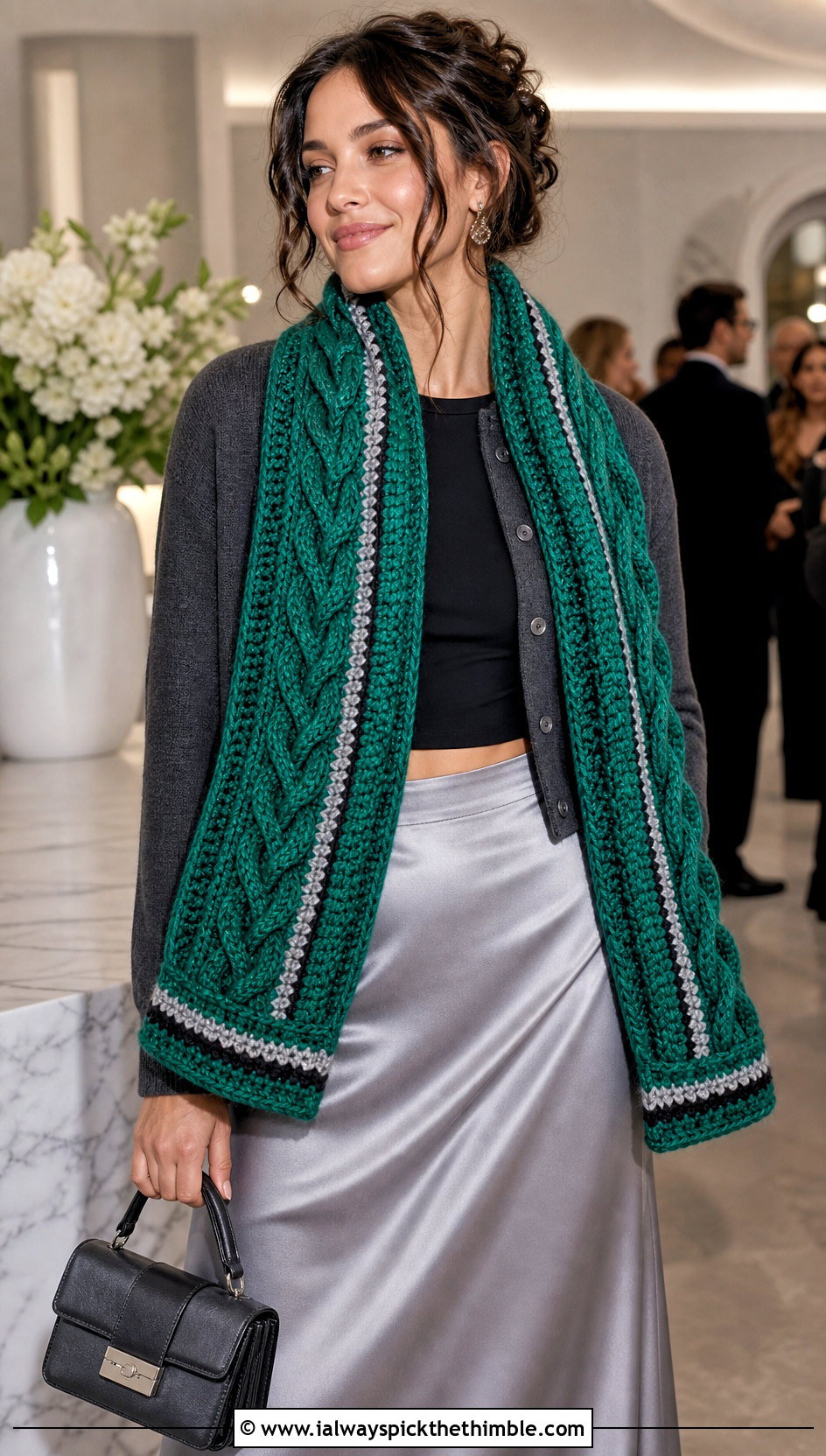 Philadelphia Eagles Cable Texture Crochet Scarf With Cardigan And Satin Skirt - 20 Philadelphia Eagles Crochet Scarf outfit ideas