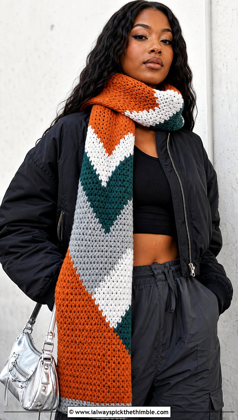 Philadelphia Eagles Color Block Crochet Scarf With Bomber Jacket And Parachute Pants - 20 Philadelphia Eagles Crochet Scarf outfit ideas