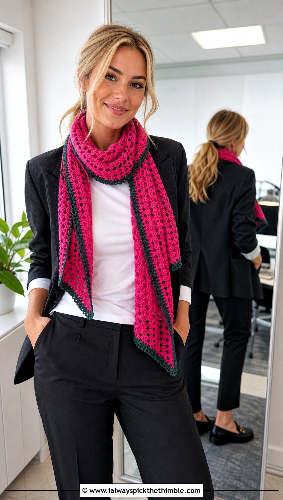 Philadelphia Eagles Mesh Crochet Scarf With Blazer And Tailored Trousers - 20 Philadelphia Eagles Crochet Scarf outfit ideas