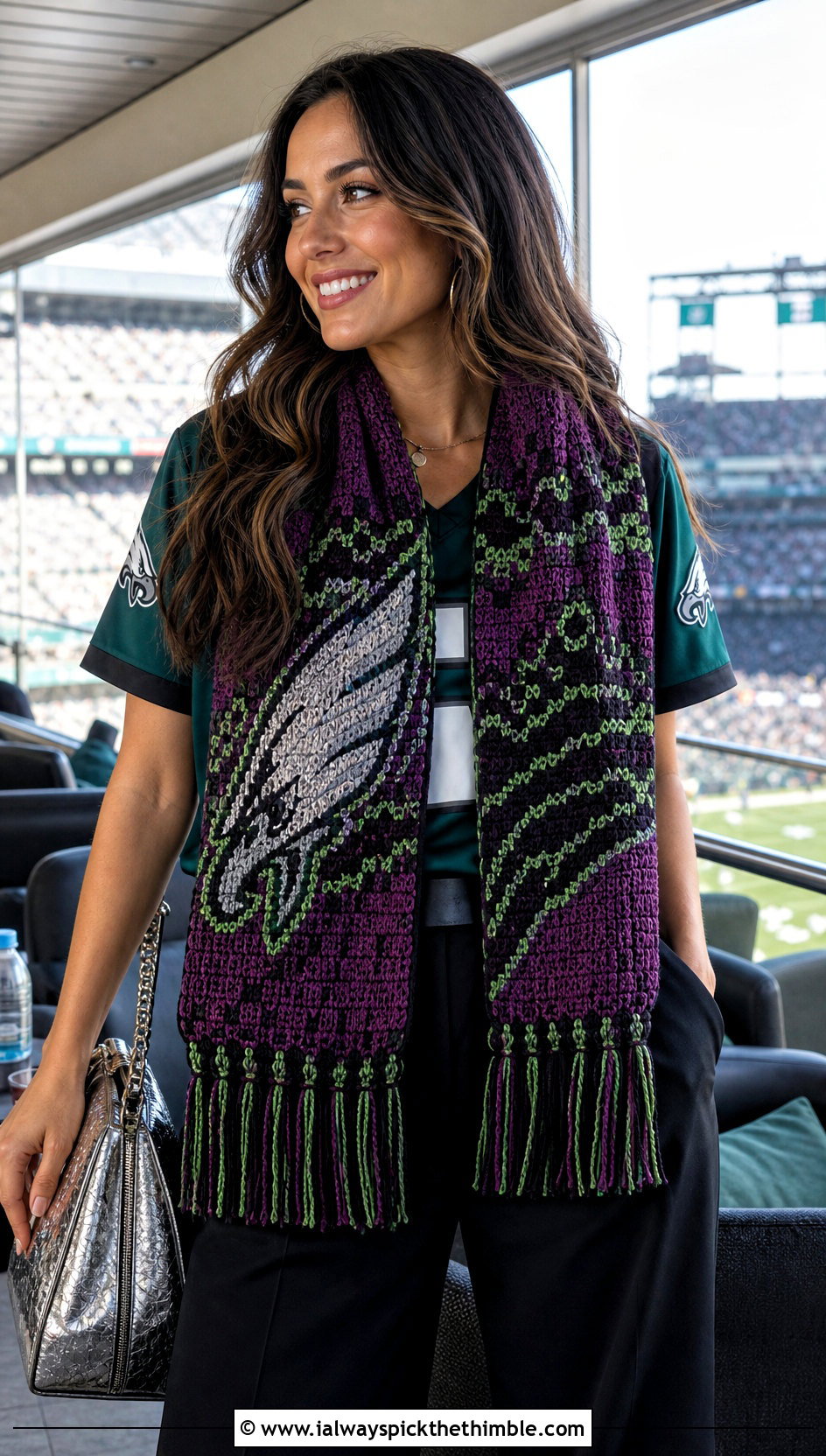 Philadelphia Eagles Tapestry Crochet Scarf With Jersey And Tailored Pants - 20 Philadelphia Eagles Crochet Scarf outfit ideas