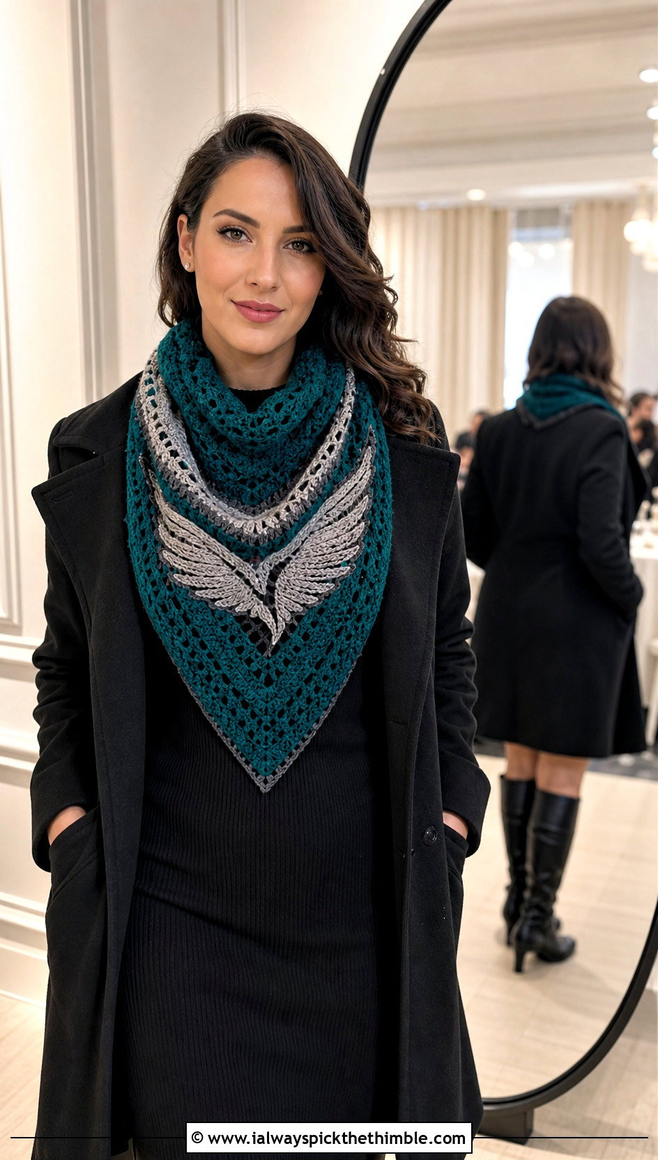 Philadelphia Eagles Triangle Shawl Crochet Scarf With Sweater Dress And Boots - 20 Philadelphia Eagles Crochet Scarf outfit ideas