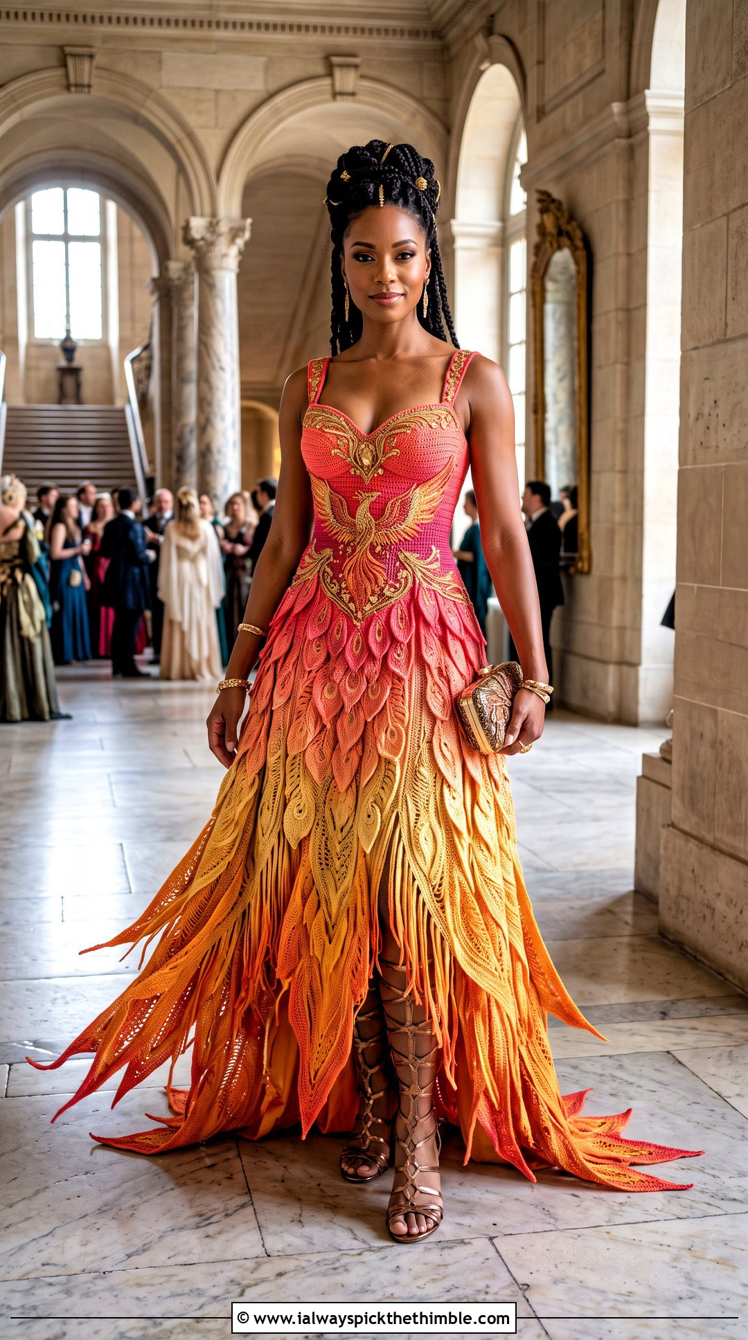 Phoenix Ombre Crochet Gown With Metallic Sandals - 25 fantasy crochet clothes and outfit ideas