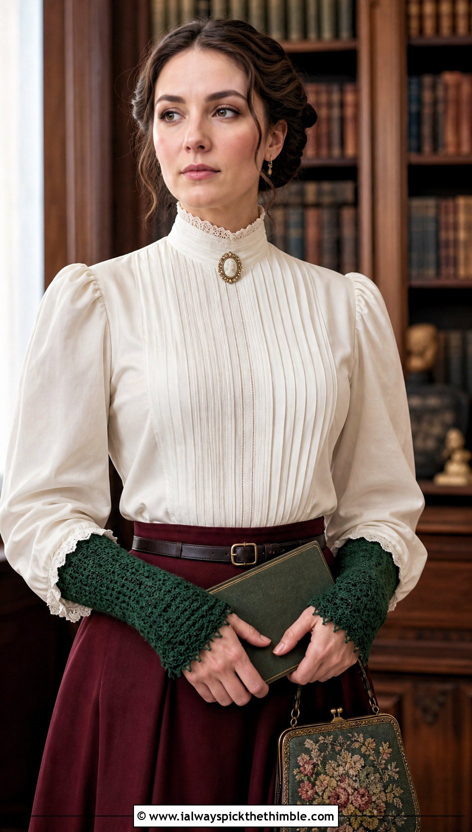 Picot Edge Crochet Arm Warmers With Edwardian Blouse - 15 crochet arm warmers vintage-styled outfit ideas