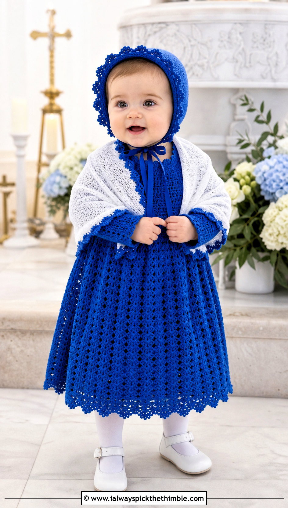 Picot Edge Crochet Baptism Gown With Lightweight Shawl - 15 Crochet Baptism Gown outfit ideas
