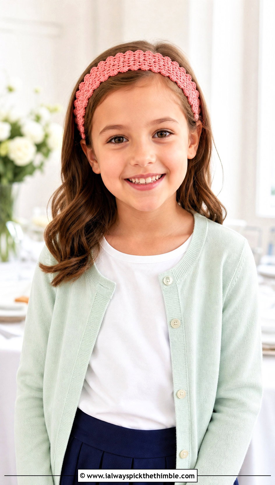 Picot Edge Crochet Childs Headband With Cardigan And Skirt - 20 Crochet Childs Headband outfit ideas