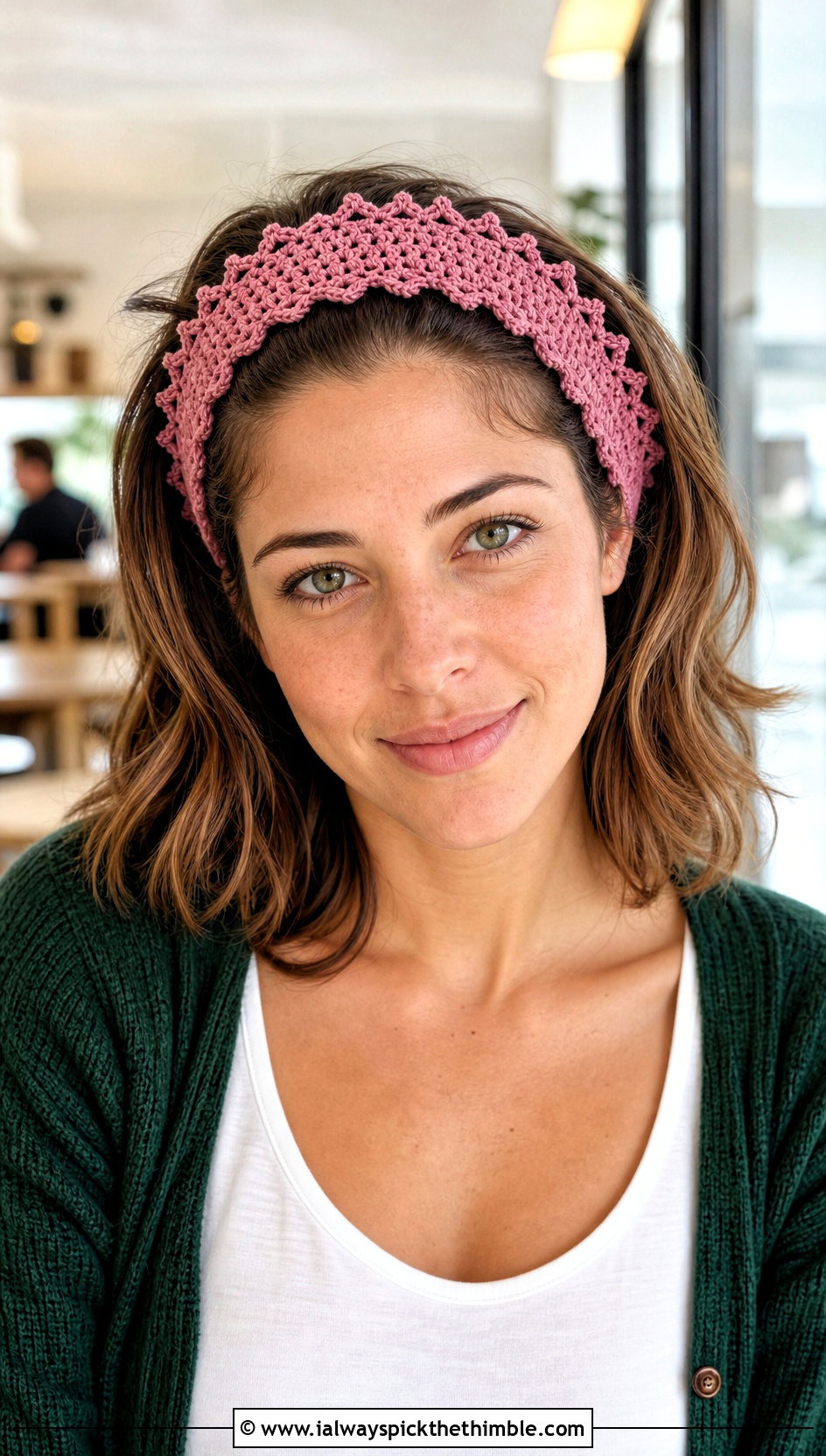 Picot Edge Crochet Headband With Cardigan And Jeans - 20 crochet for headbands outfit ideas