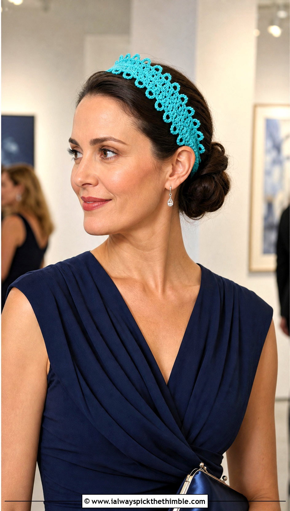 Picot Edge Crochet Headband With Evening Dress - 20 boho crochet headband outfit ideas