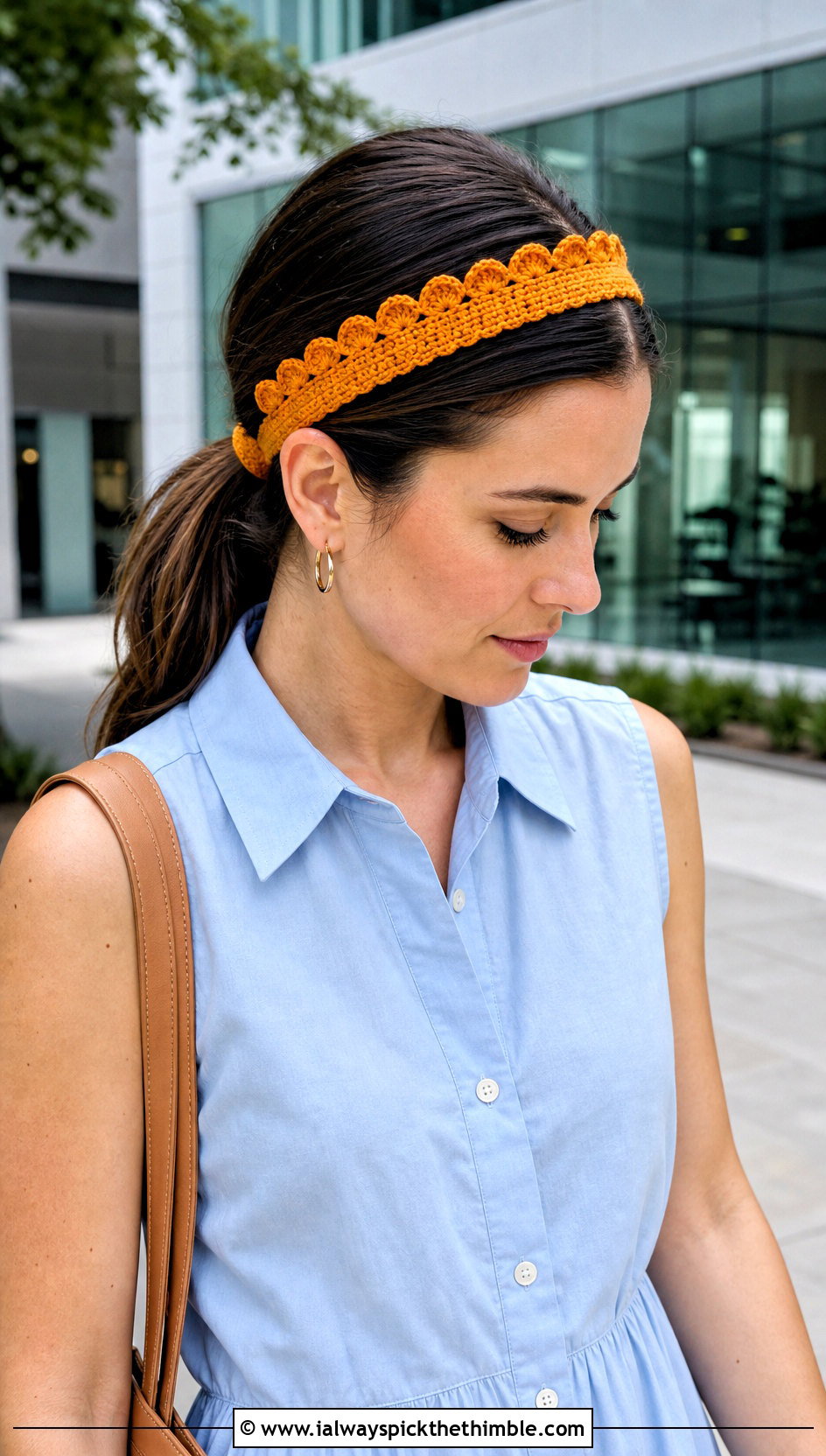 Picot Edge Crochet Headband With Hair Tie And Midi Dress - 25 crochet headband with hair tie outfit ideas