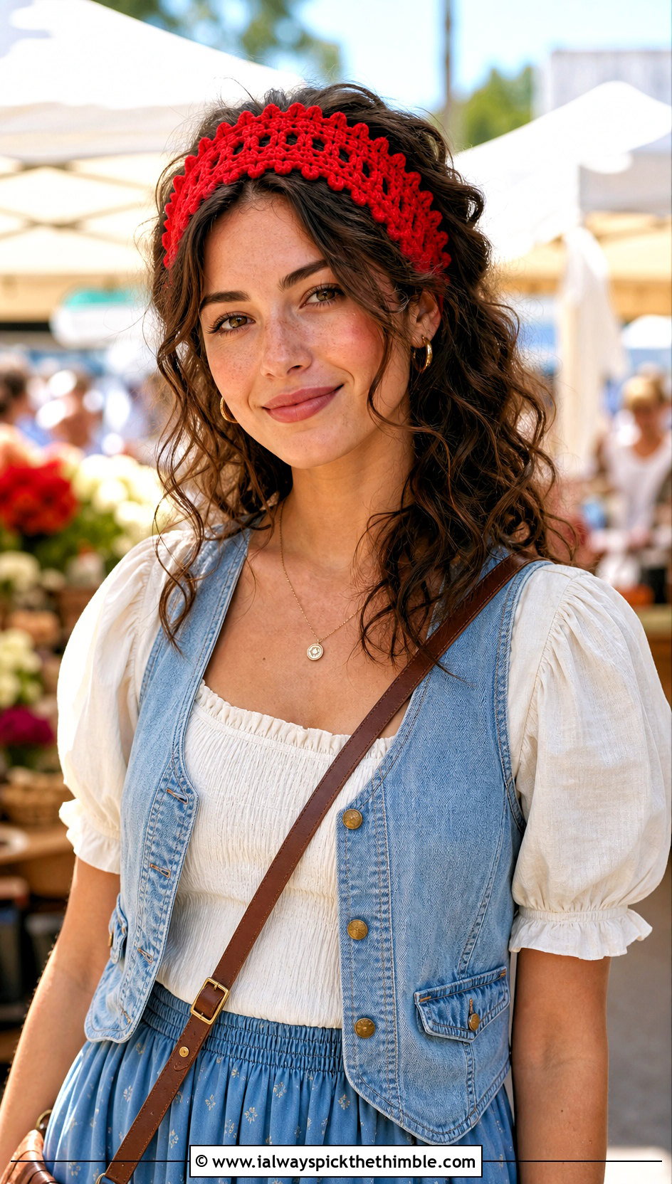 Picot Edge Crochet Headband With Prairie Skirt - 20 crochet headband curly hair outfit ideas
