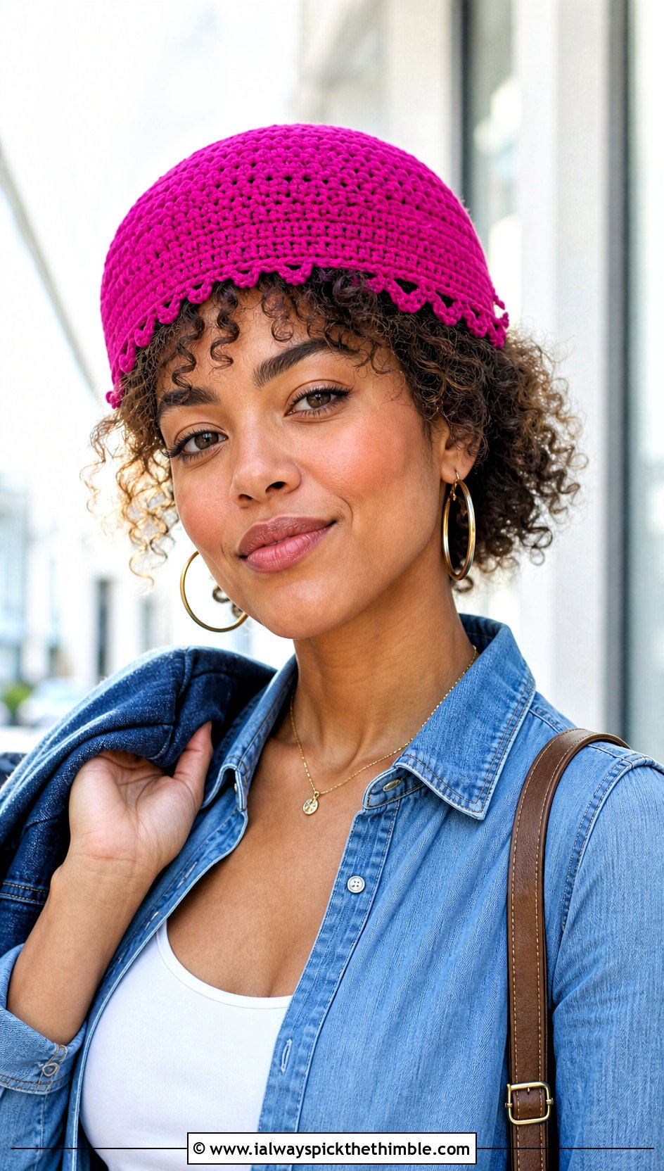 Picot Edge Crochet Kufi Hat With Double Denim - 25 crochet kufi hat outfit ideas