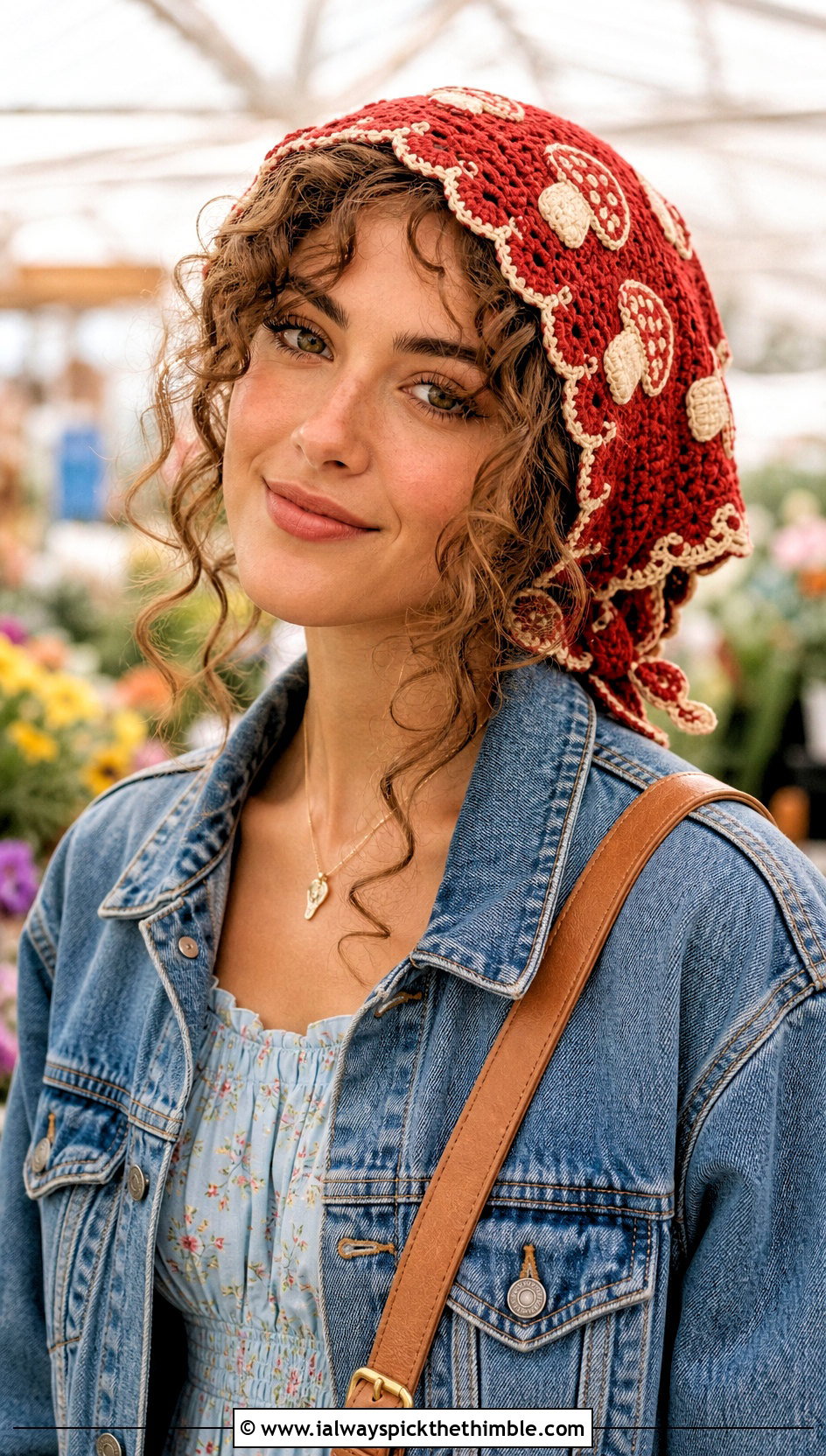Picot Edge Crochet Mushroom Head Scarf With Prairie Dress - 15 Crochet Mushroom Head Scarf outfit ideas