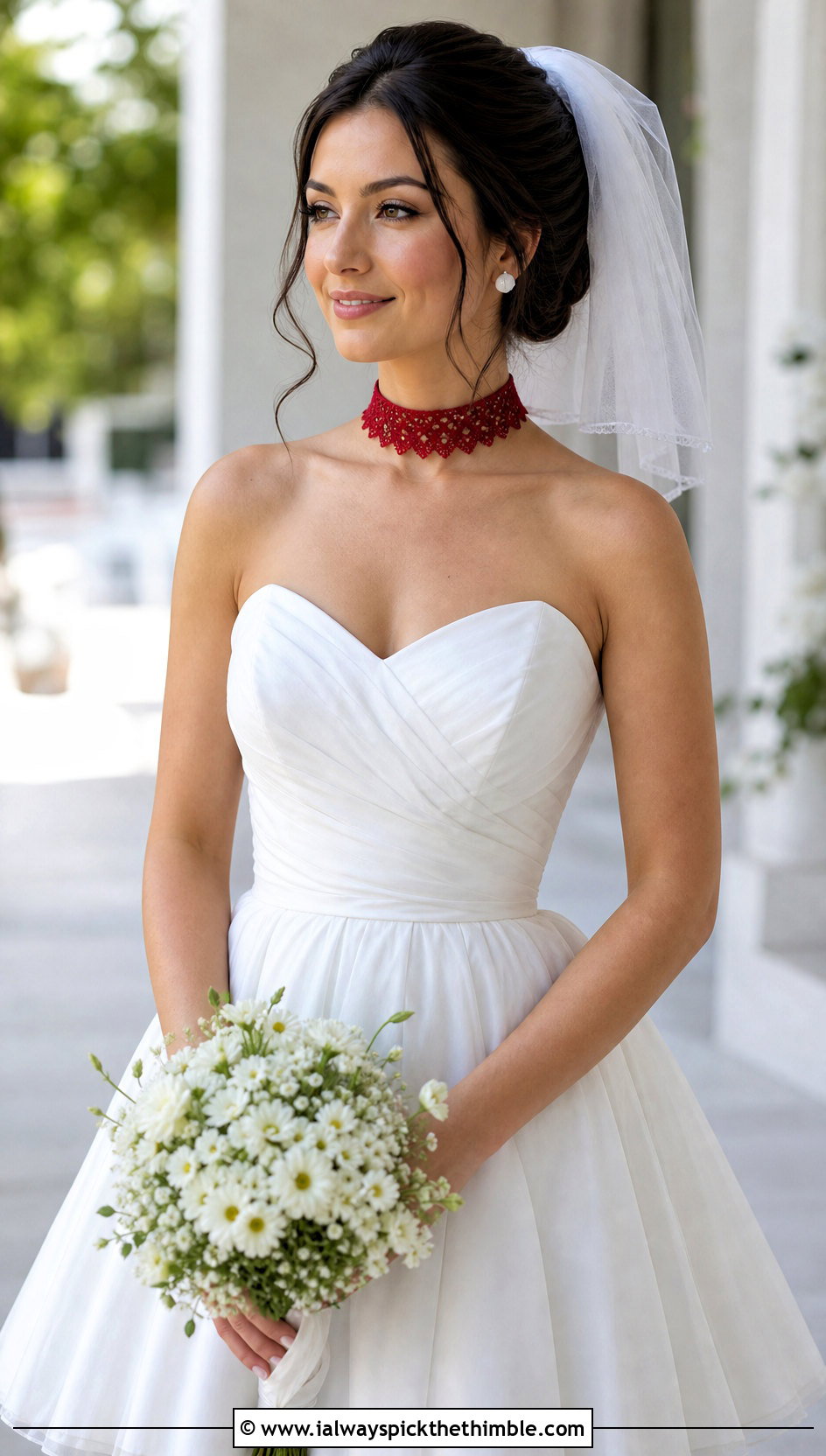 Picot Edge Crochet Ribbon Choker With Tea Length Wedding Dress - 15 Wedding Necklace Crochet Collar Choker outfit ideas