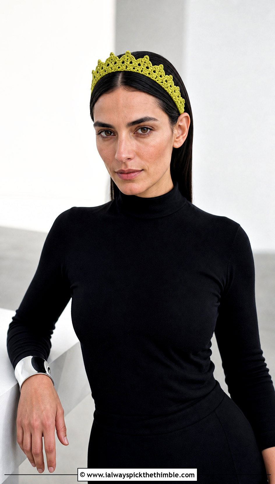 Picot Edge Crochet Tiara Headband With Minimalist Outfit - 20 crochet tiara headband outfit ideas