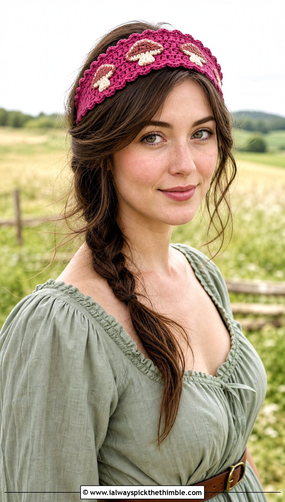 Picot Edge Mushroom Headband With Prairie Dress - 20 Crochet Mushroom Headband outfit ideas