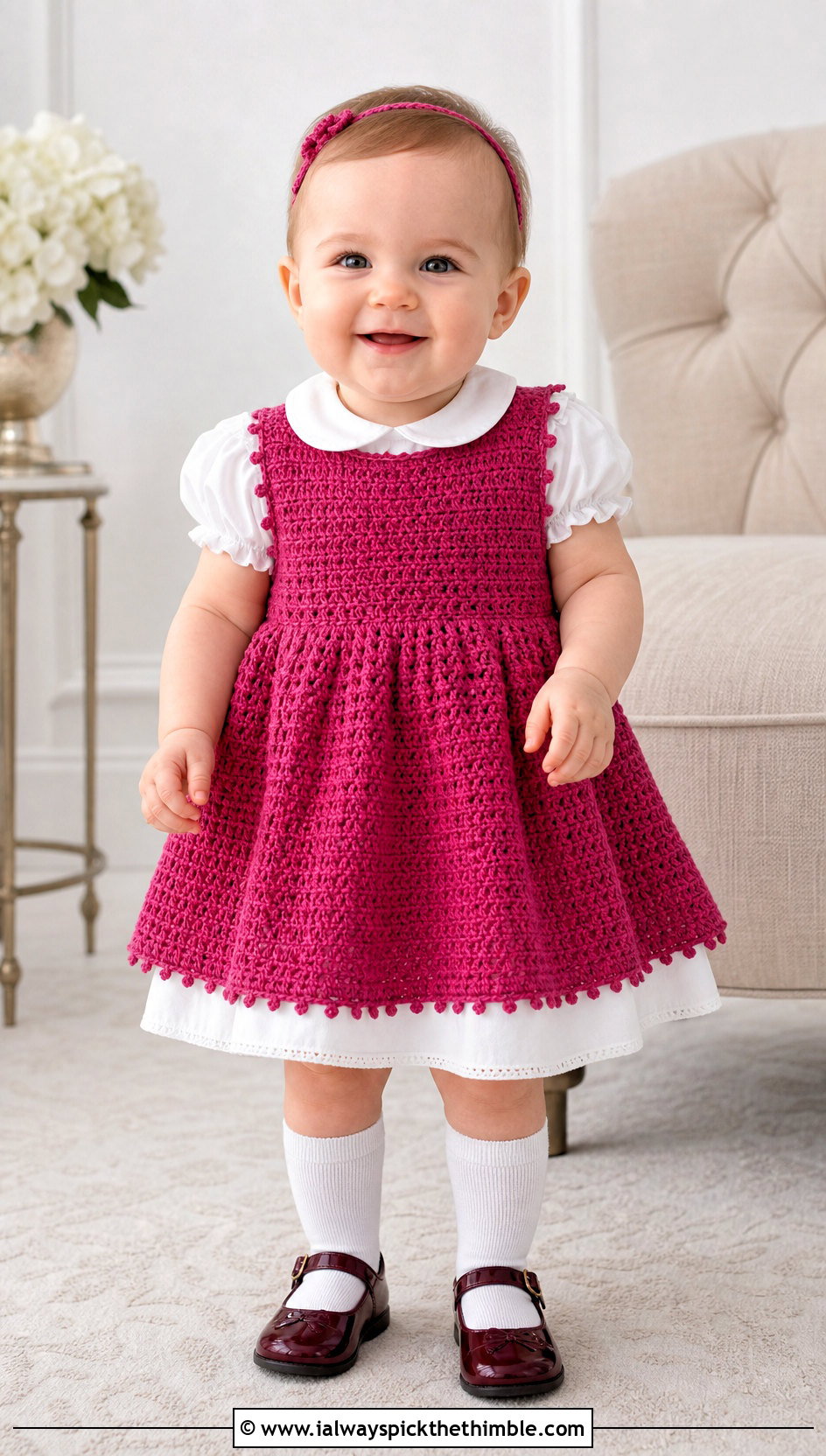 Picot Trim Crochet Blessing Dress With Peter Pan Collar - 15 Crochet Blessing Dress outfit ideas