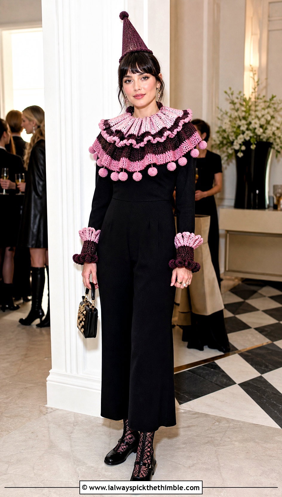 Pierrot Crochet Clown Collar With Black Jumpsuit - 25 crochet clown costume outfit ideas
