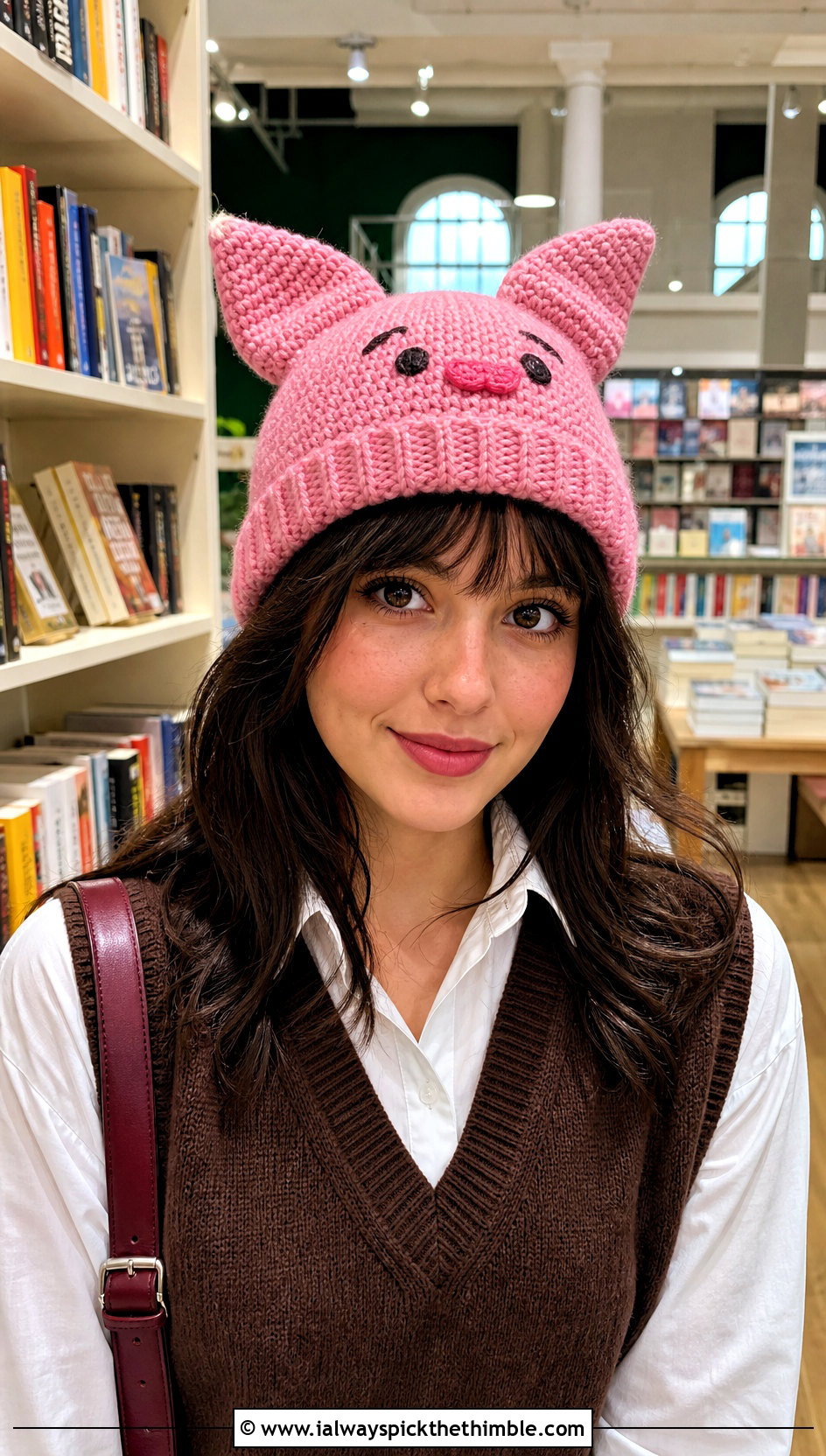 Piglet Pointed Crochet Disney Beanie With Sweater Vest - 20 Crochet Disney Beanie outfit ideas