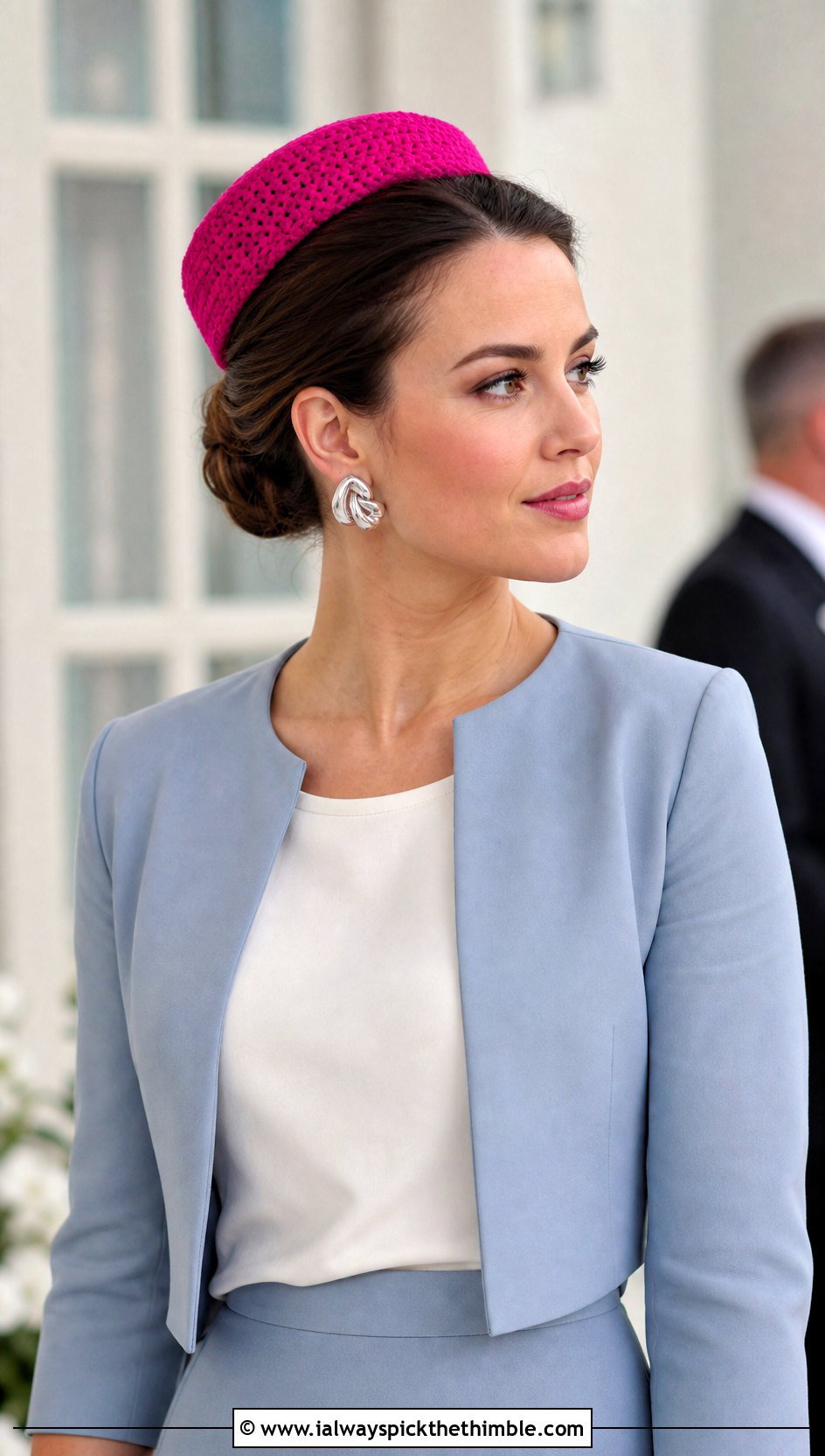 Pillbox Knit Look Crochet Hat With Skirt Suit - 20 Knit Look Crochet Hat outfit ideas