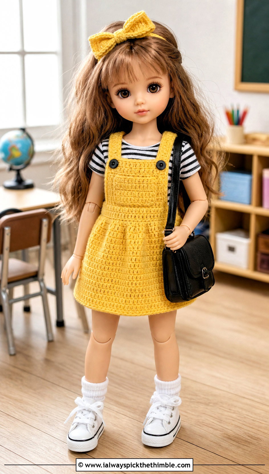 Pinafore Crochet Doll Dress With Striped Shirt - 25 crochet doll dress outfit ideas