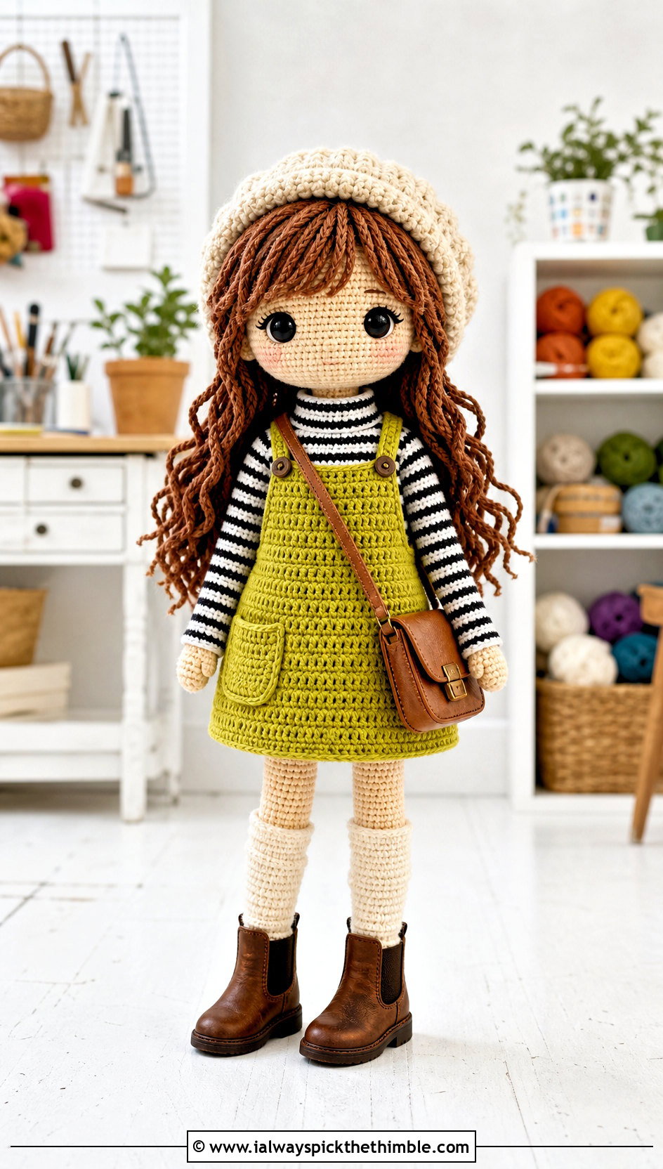 Pinafore Crochet Doll Dress With Striped Turtleneck - 20 amigurumi crochet doll dress outfit ideas