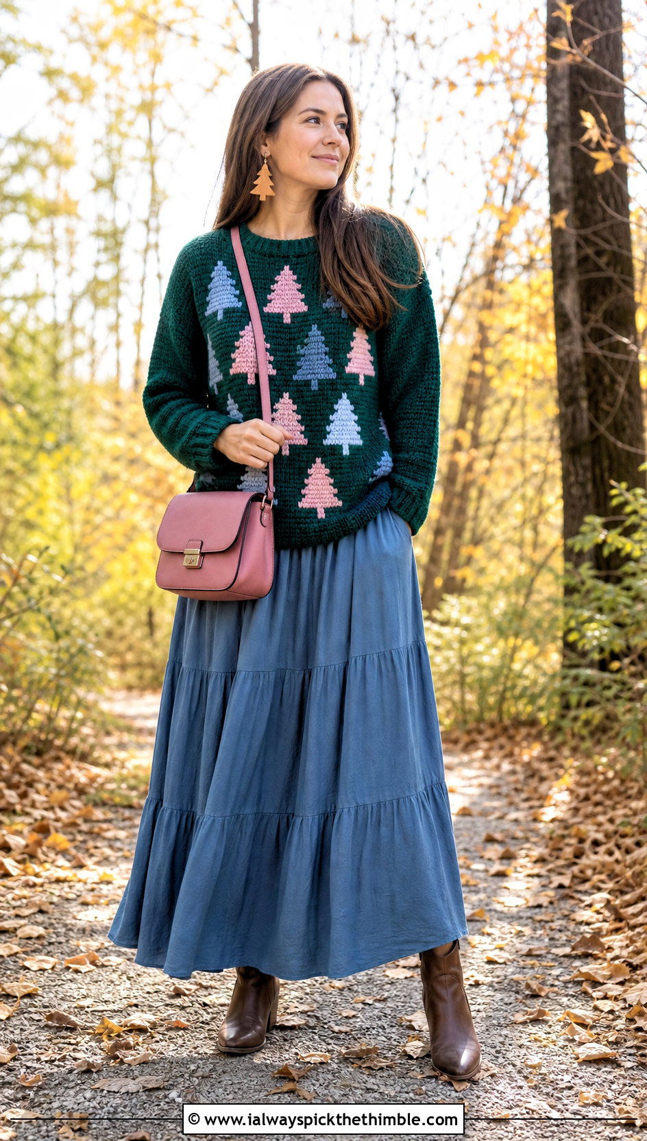 Pine Tree Crochet Mabel Pines Sweater With Maxi Skirt - 20 crochet mabel pines sweater outfit ideas
