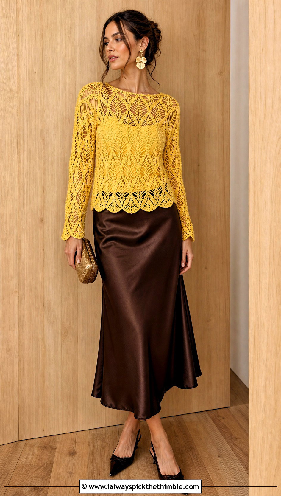 Pineapple Crochet Lace Top With Satin Midi Skirt - 15 crochet lace top on wooden background outfit ideas