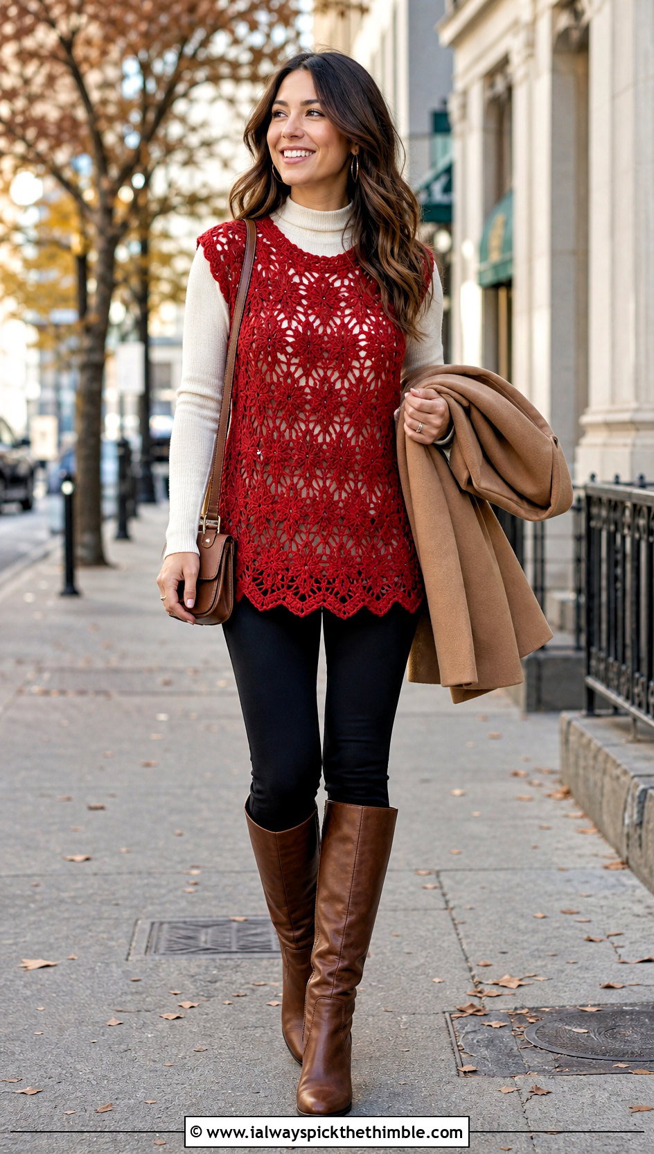 Pineapple Crochet Tunic Top With Leggings And Boots - 20 pineapple crochet top outfit ideas