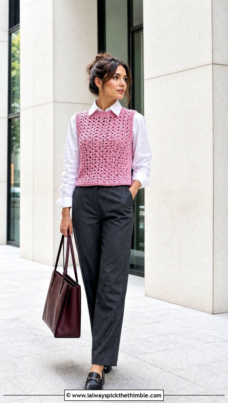 Pineapple Crochet Vest Top With Tailored Trousers - 20 pineapple crochet top outfit ideas
