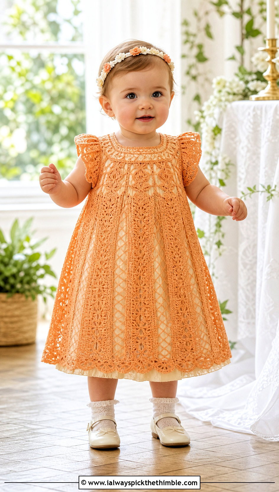 Pineapple Lace Crochet Baptism Dress With Ballet Flats - 15 crochet baptism dress outfit ideas