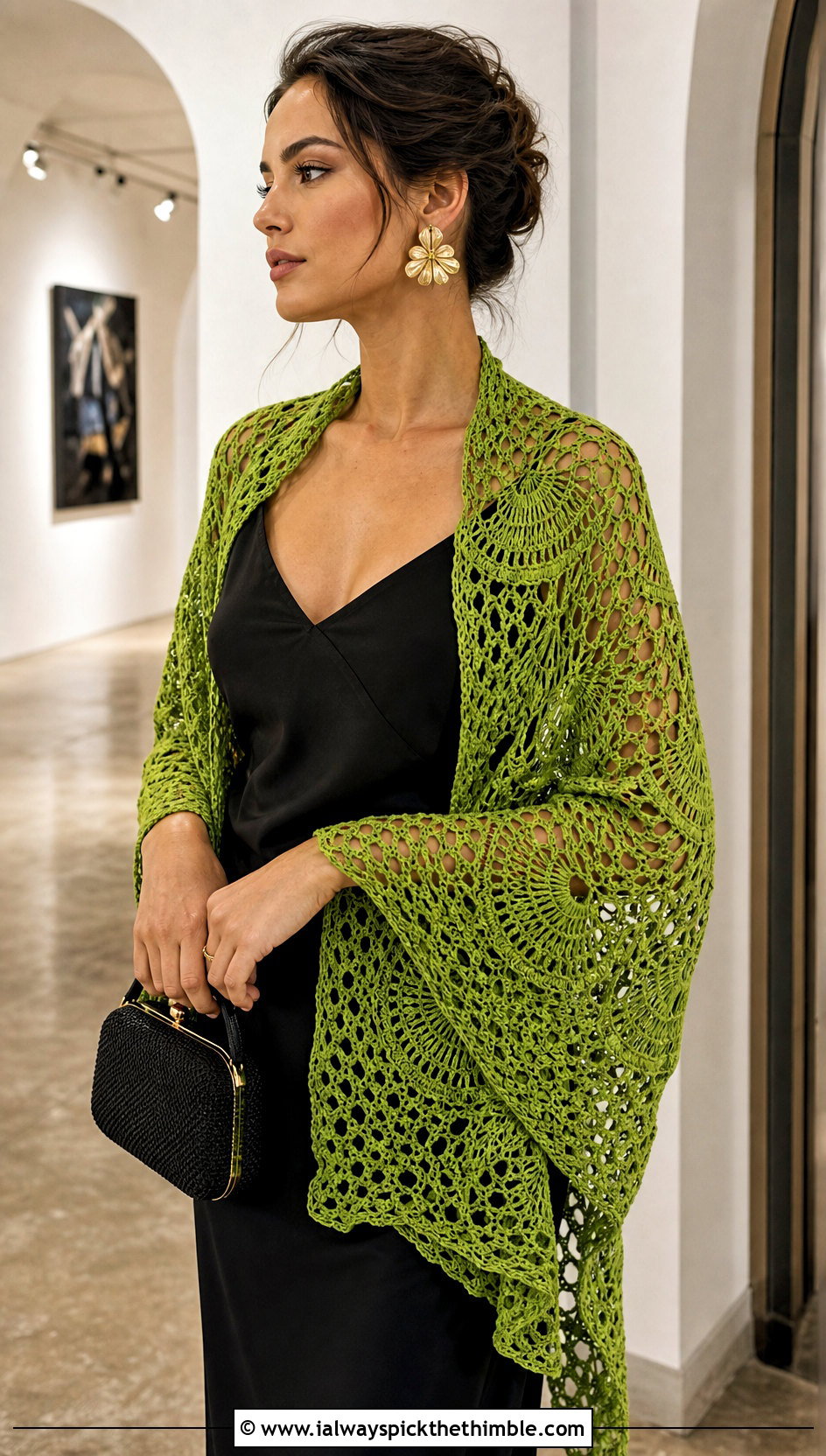 Pineapple Lace Crochet Boho Shawl With Slip Dress - 20 crochet boho shawl outfit ideas