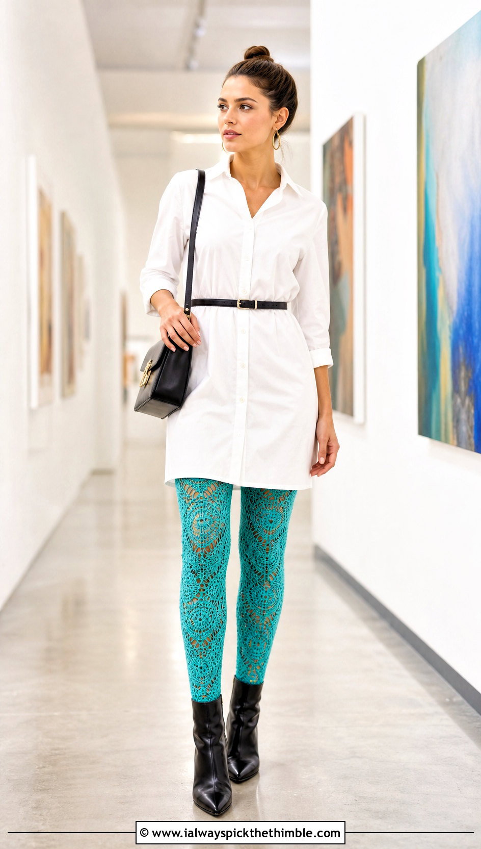 Pineapple Lace Crochet Leggings With Shirt Dress - 25 crochet leggings outfit ideas